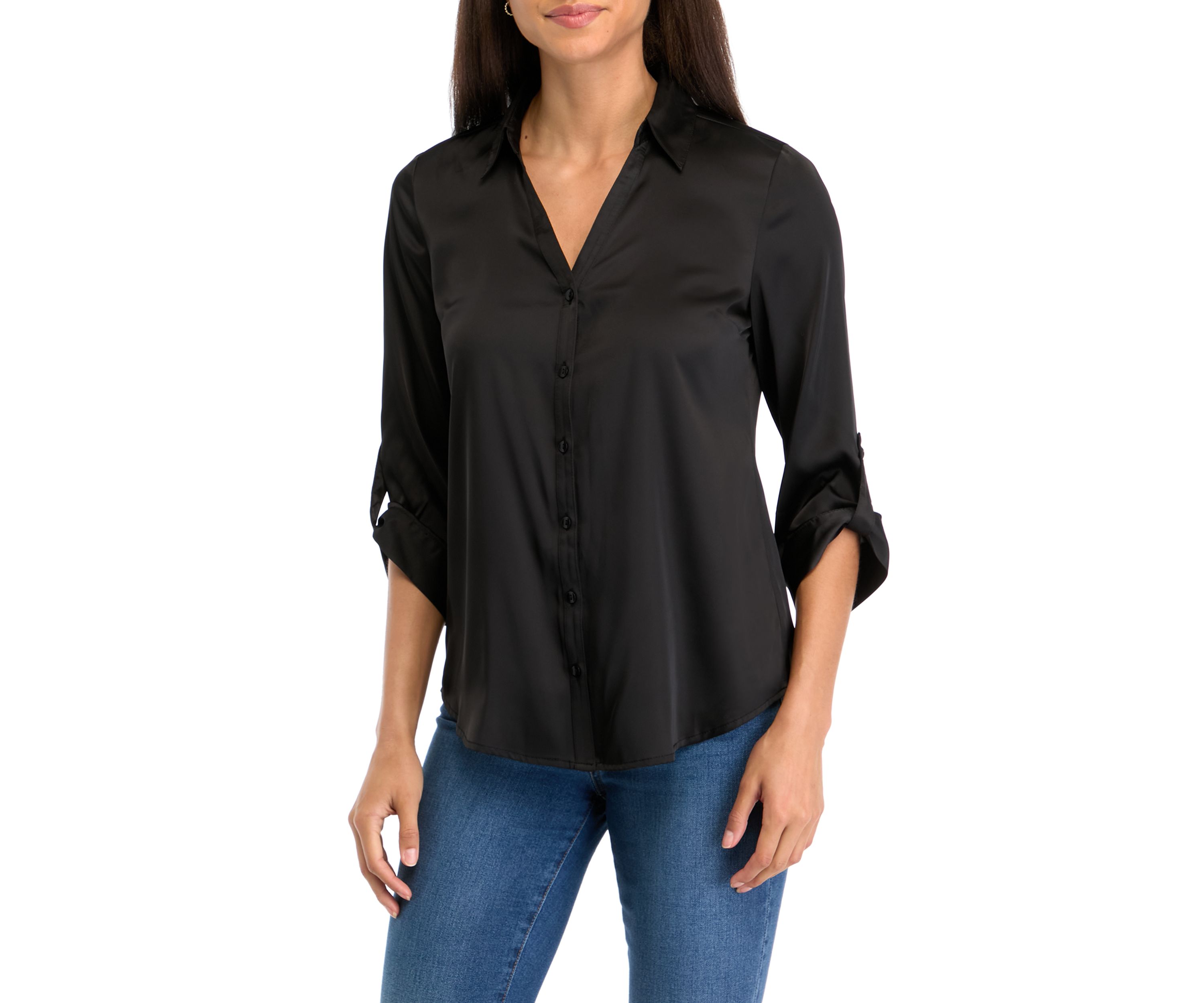 Womens Collar Roll Tab Top 