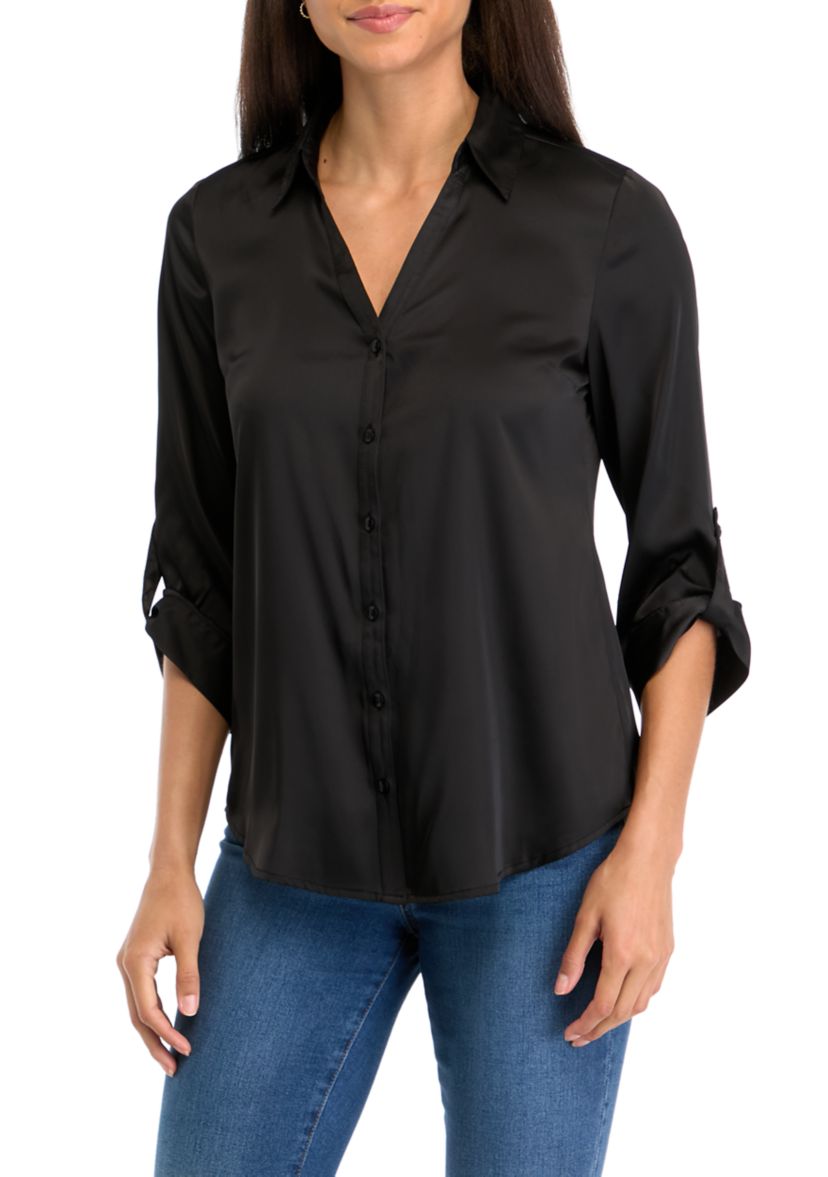 Womens Collar Roll Tab Top 