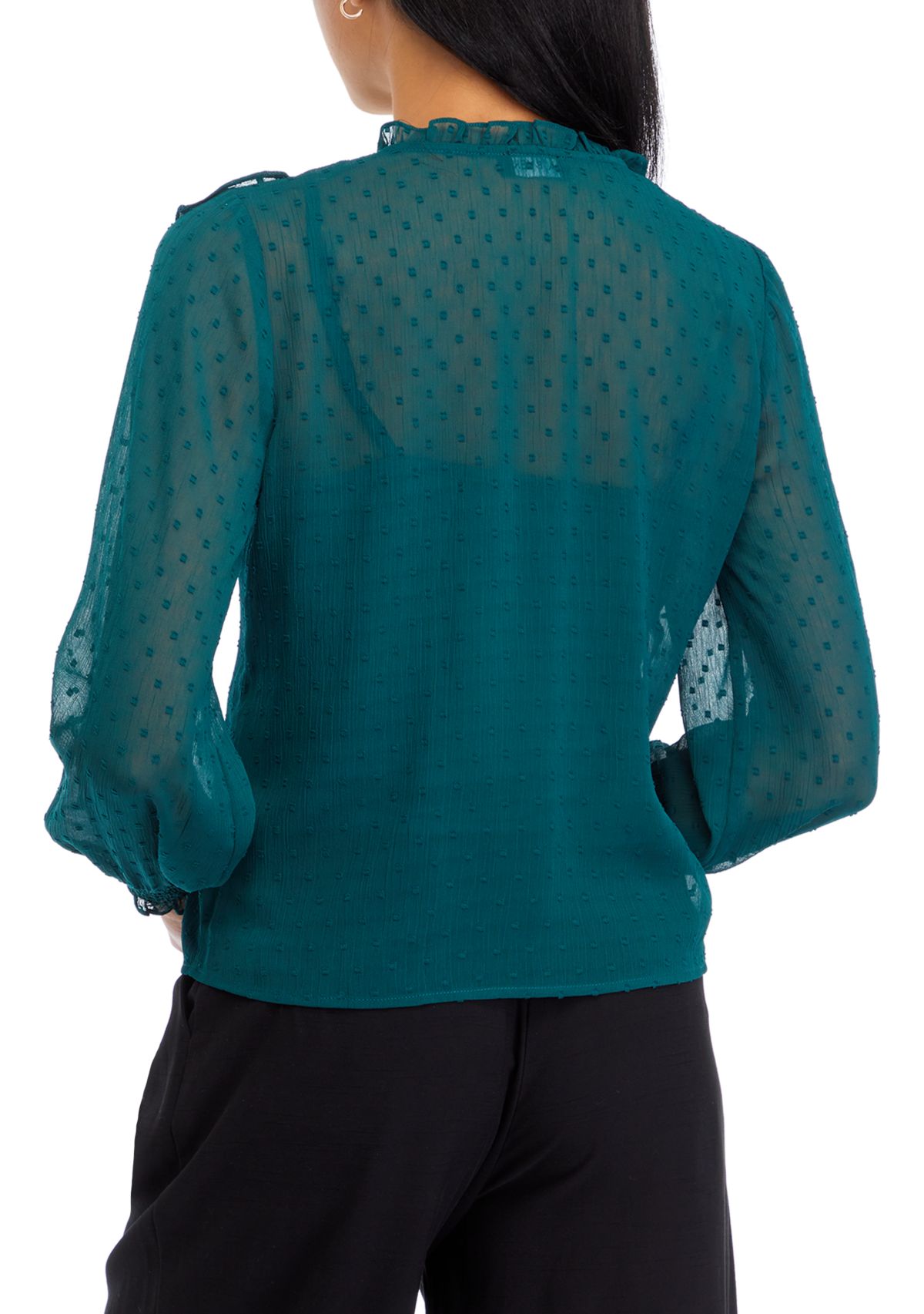 Womens Clip Dot Ruffle Woven Blouse