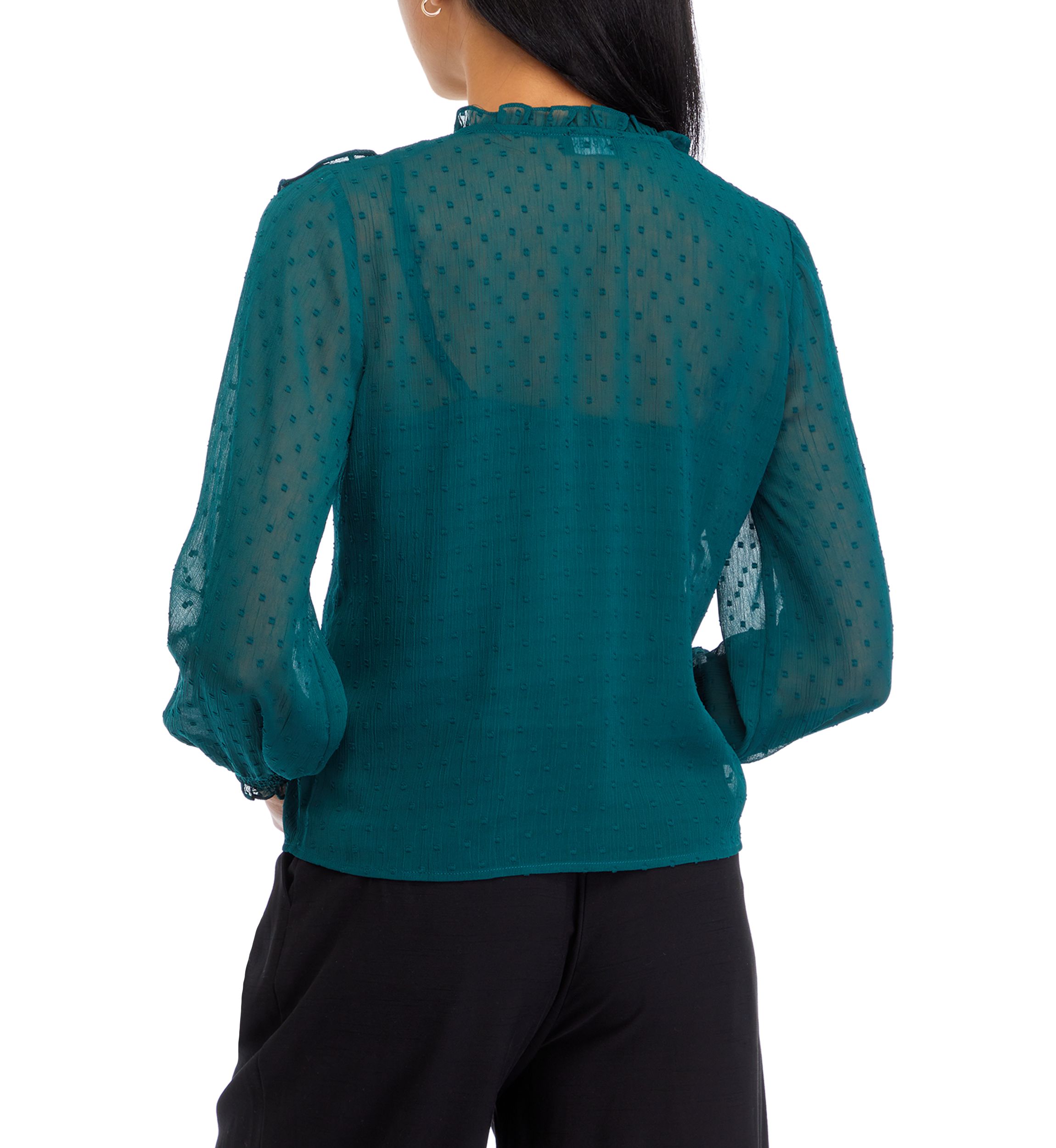 Womens Clip Dot Ruffle Woven Blouse
