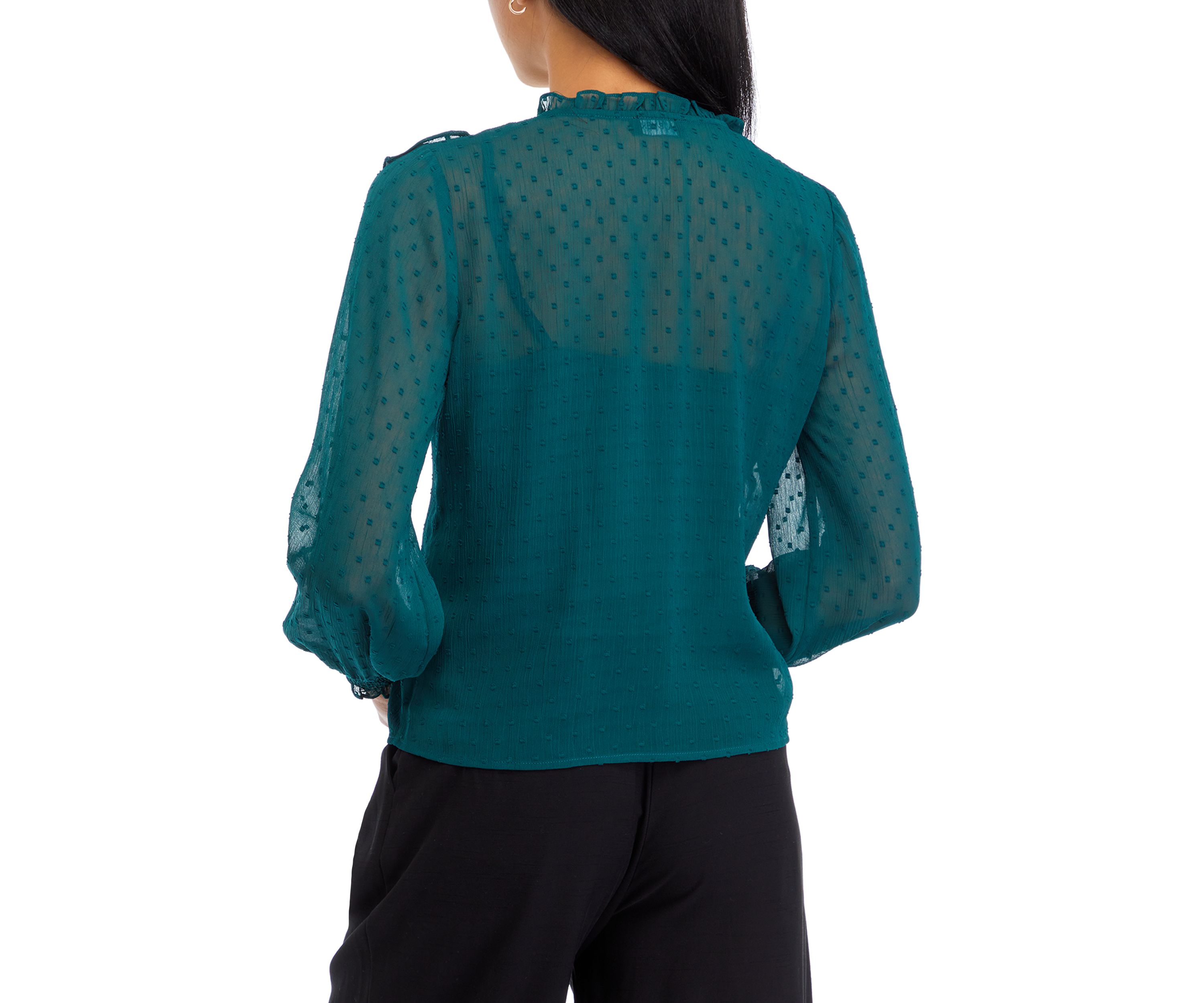 Womens Clip Dot Ruffle Woven Blouse