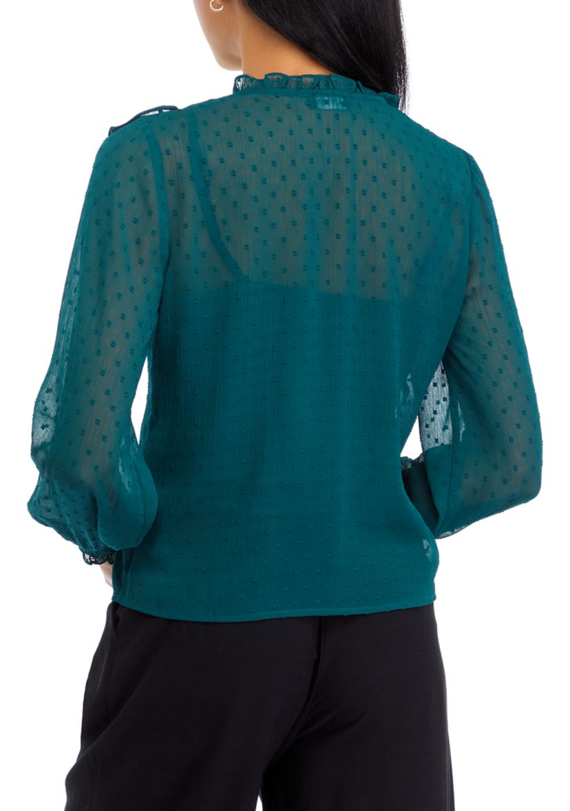 Womens Clip Dot Ruffle Woven Blouse