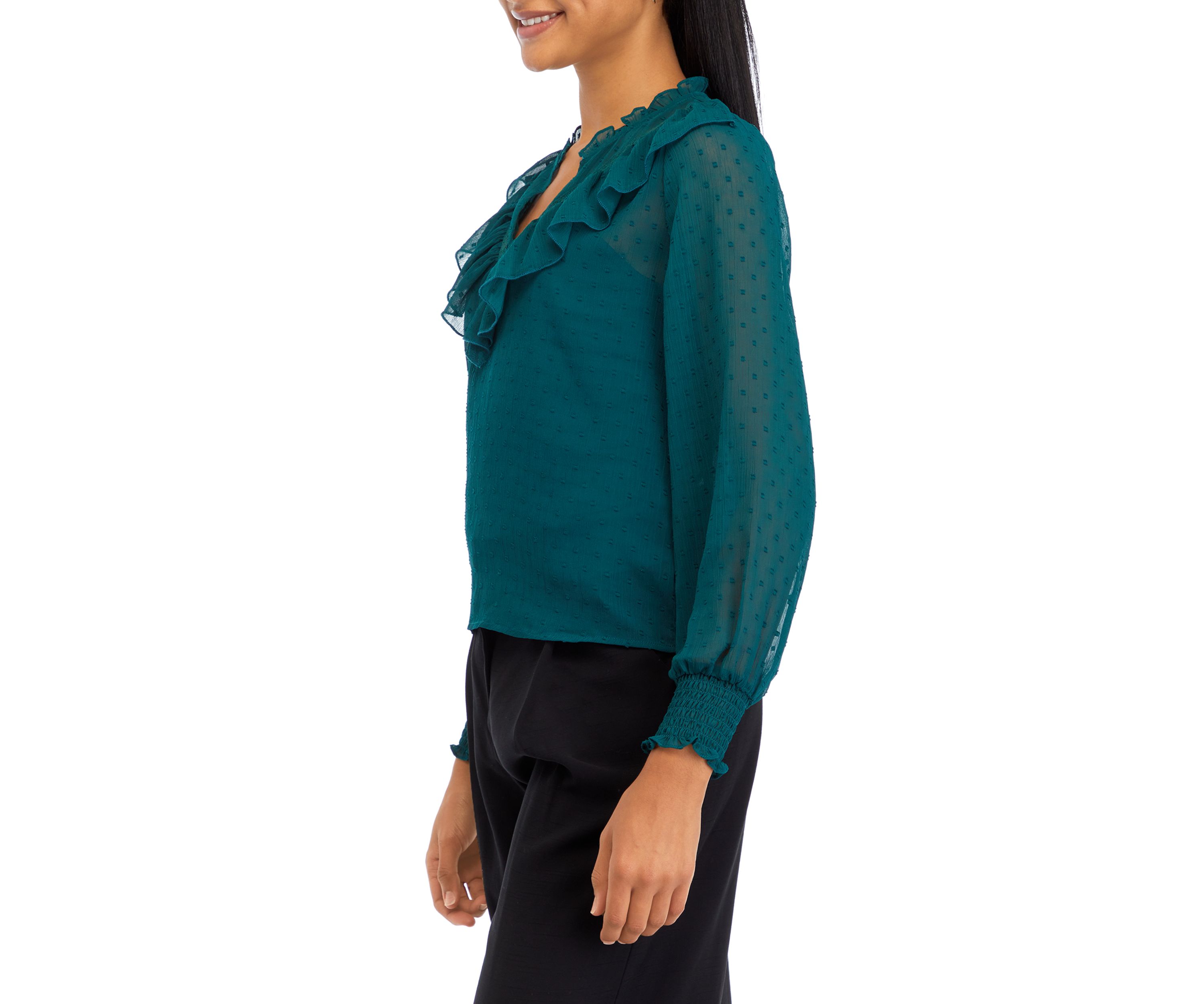 Womens Clip Dot Ruffle Woven Blouse