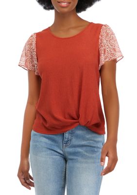 Juniors' Flutter Sleeve Top