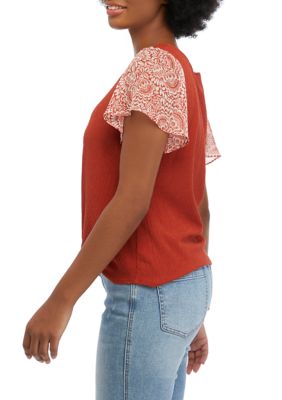 Juniors' Flutter Sleeve Top