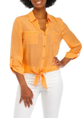 Juniors' Gauze Tie Front Top