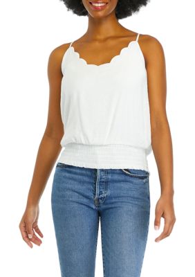 A. Byer Women's Juniors' Solid Scallop Smock Bottom Cami, White, XS