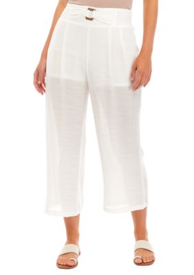 Juniors' Solid Crop Faux Belted Pants