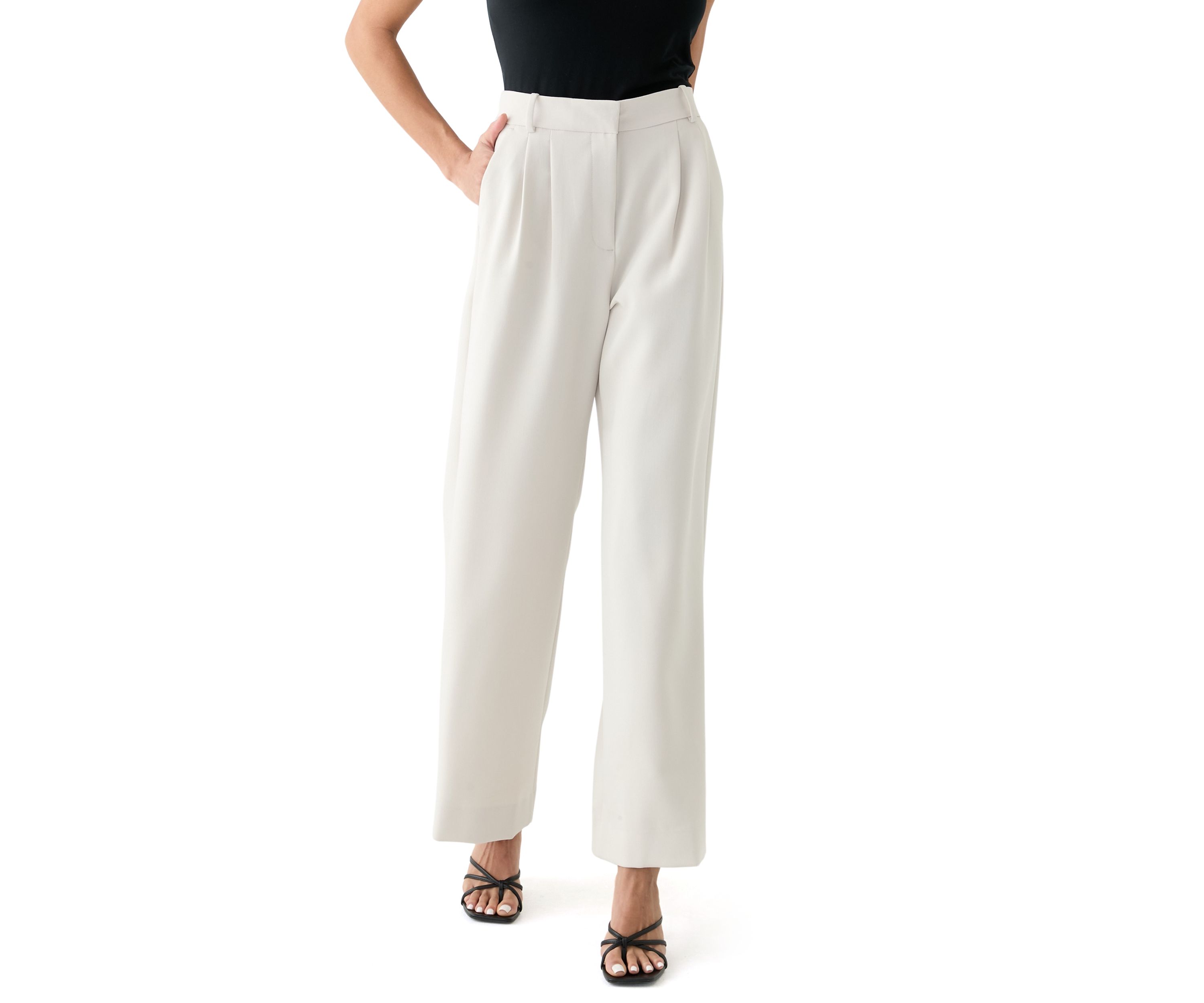 Womens Wide Leg Pleat Front Pants