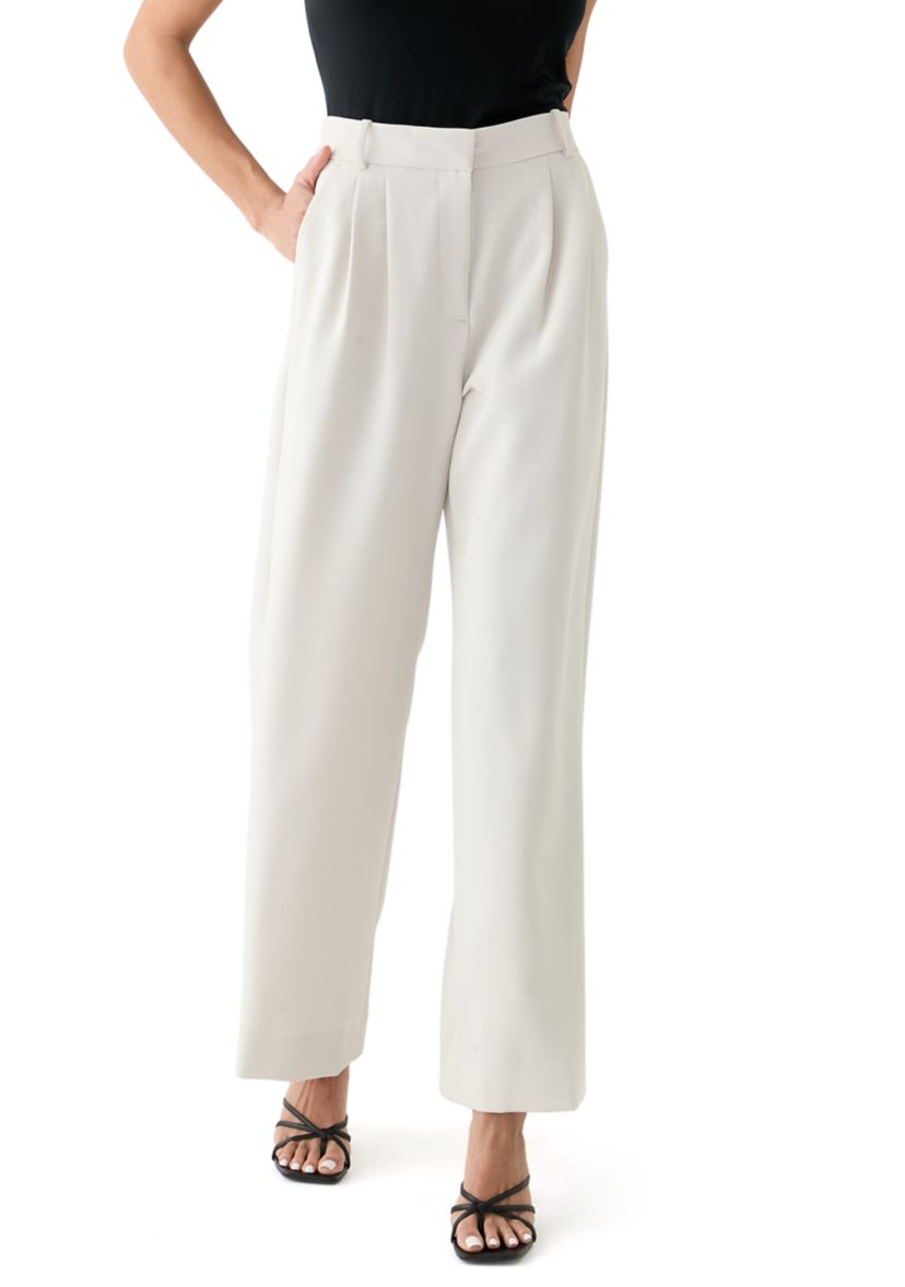 Womens Wide Leg Pleat Front Pants