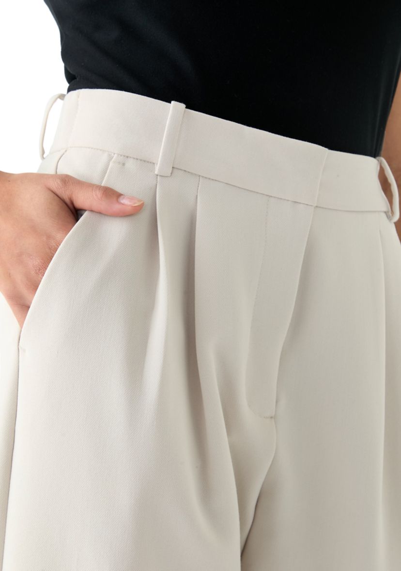 Womens Wide Leg Pleat Front Pants