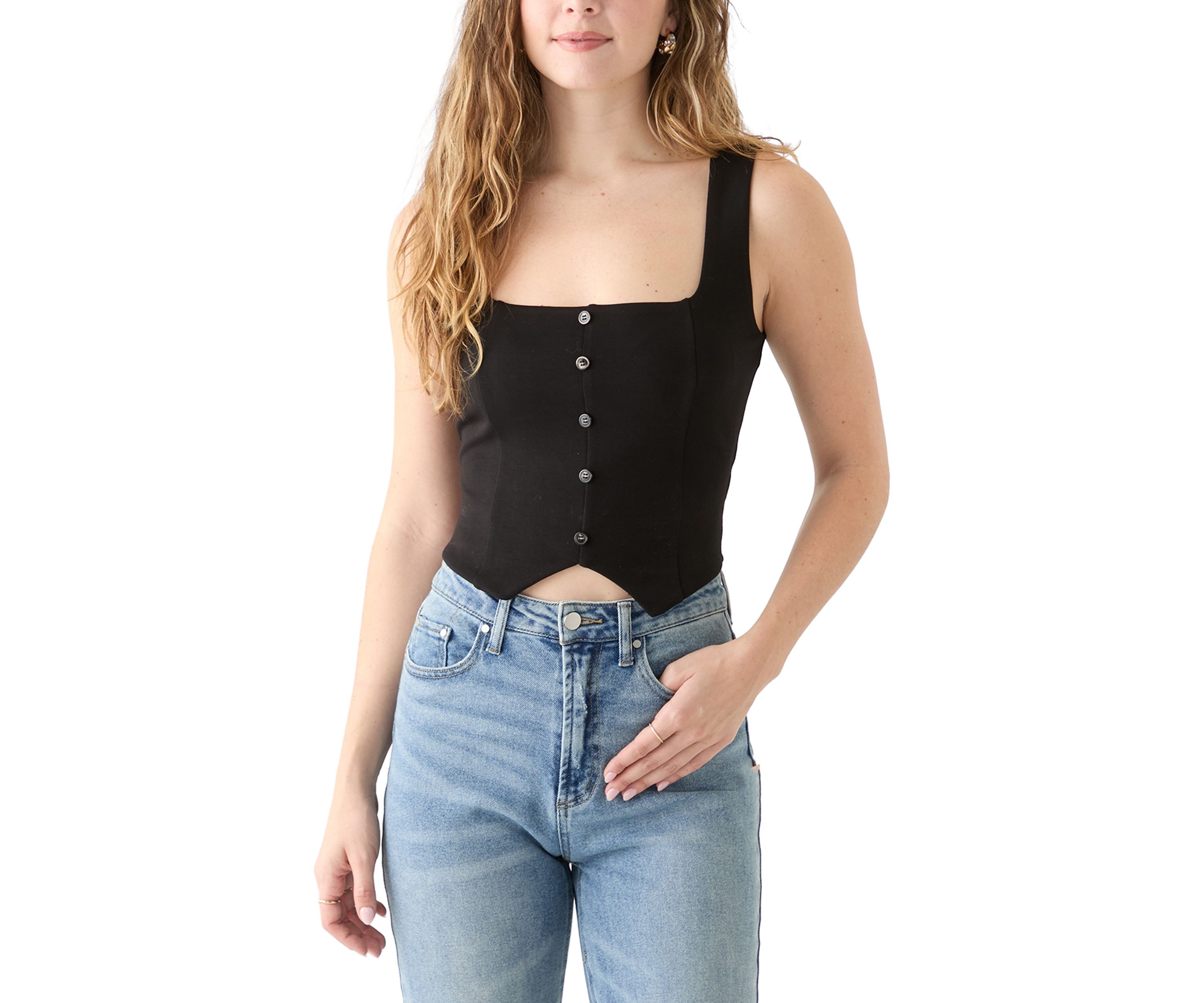Juniors Sleeveless Square Neck Vest