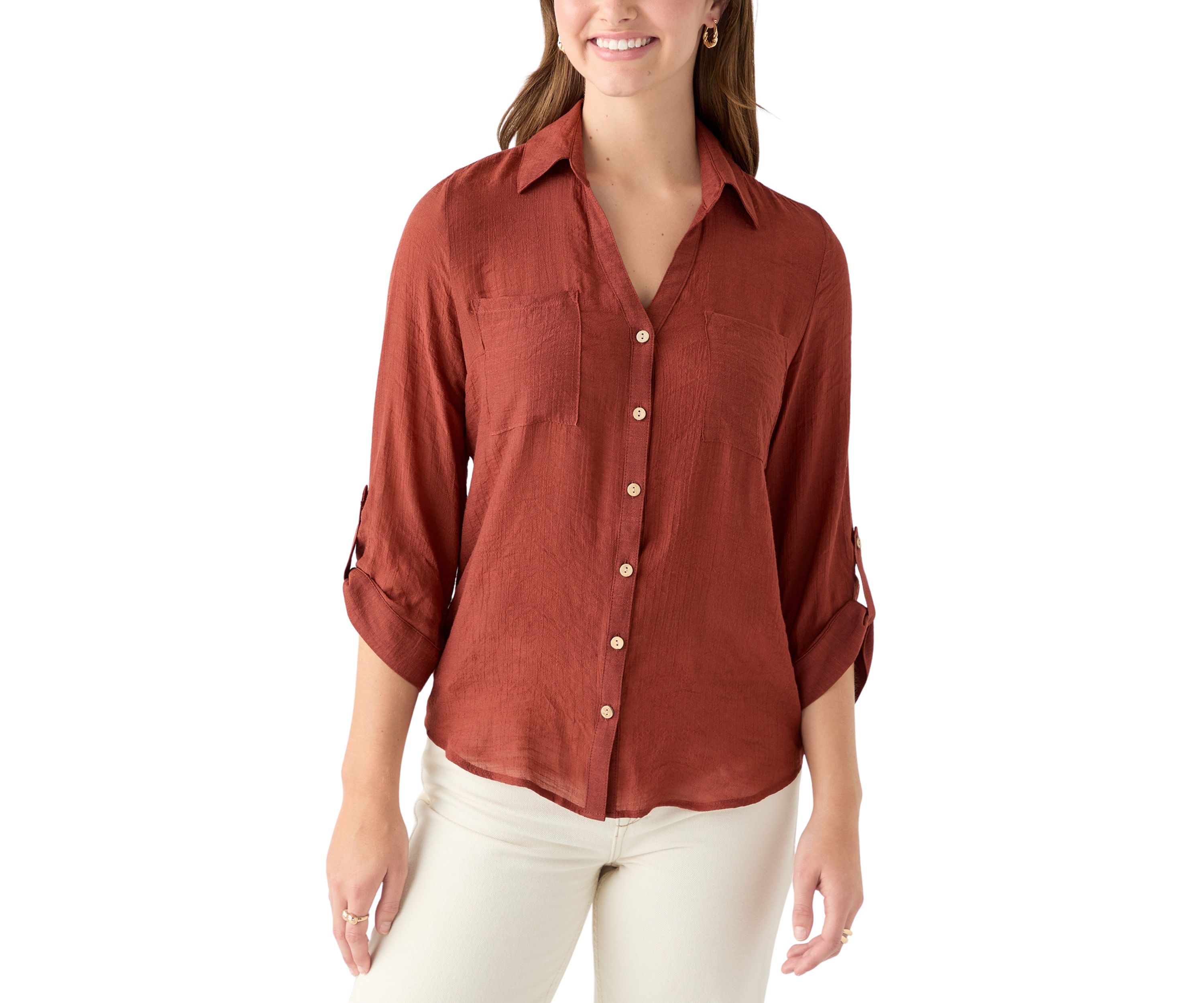 Juniors Portofino 3/4 Sleeve Woven Top