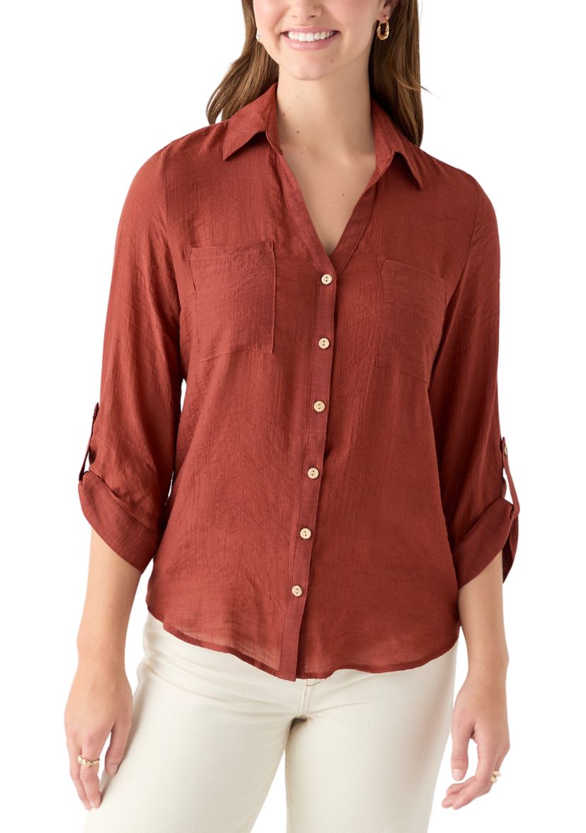 Juniors Portofino 3/4 Sleeve Woven Top