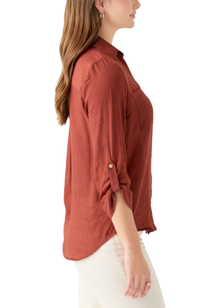 Juniors Portofino 3/4 Sleeve Woven Top
