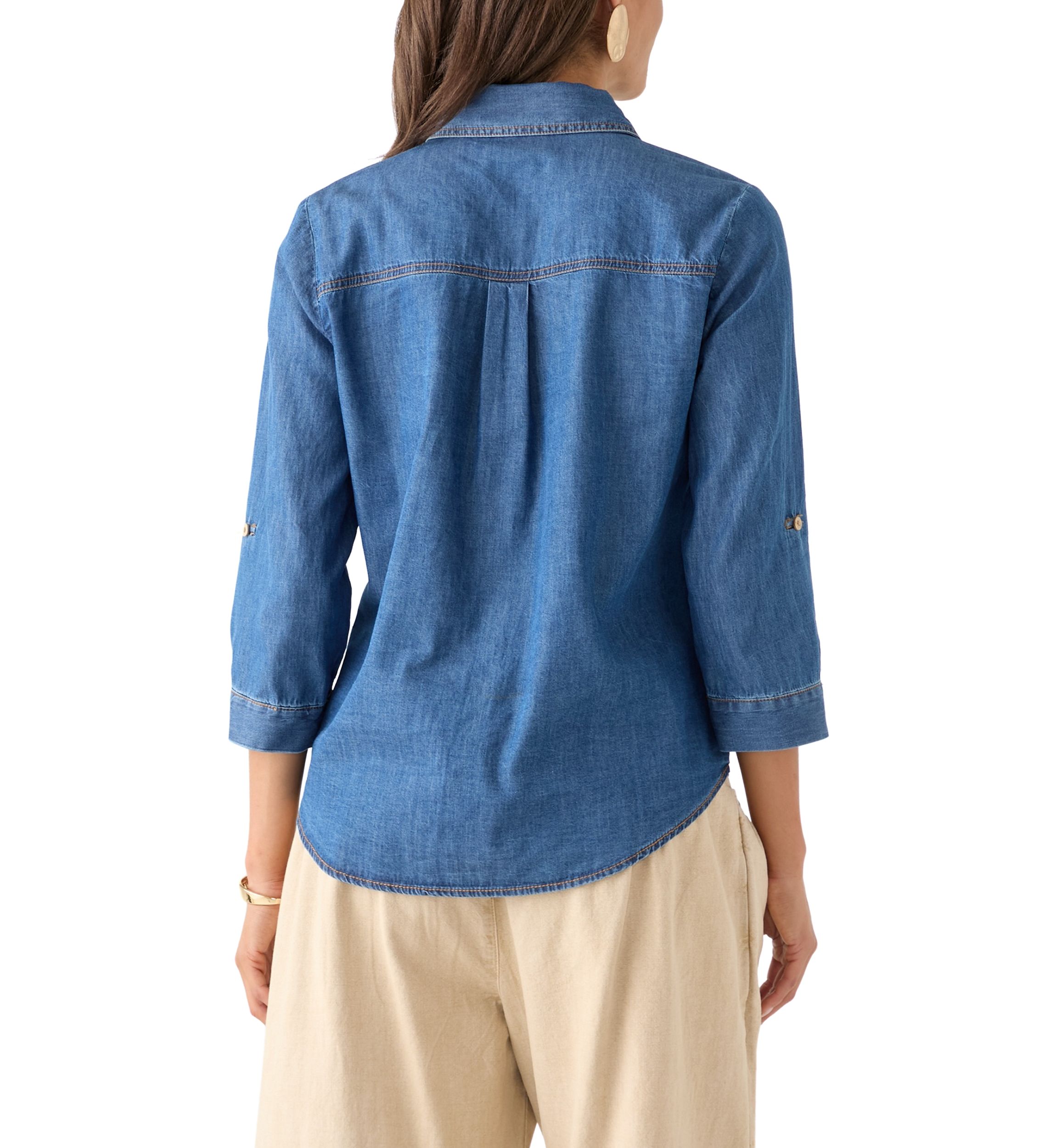  Portofino 3/4 Sleeve Woven Denim Top 