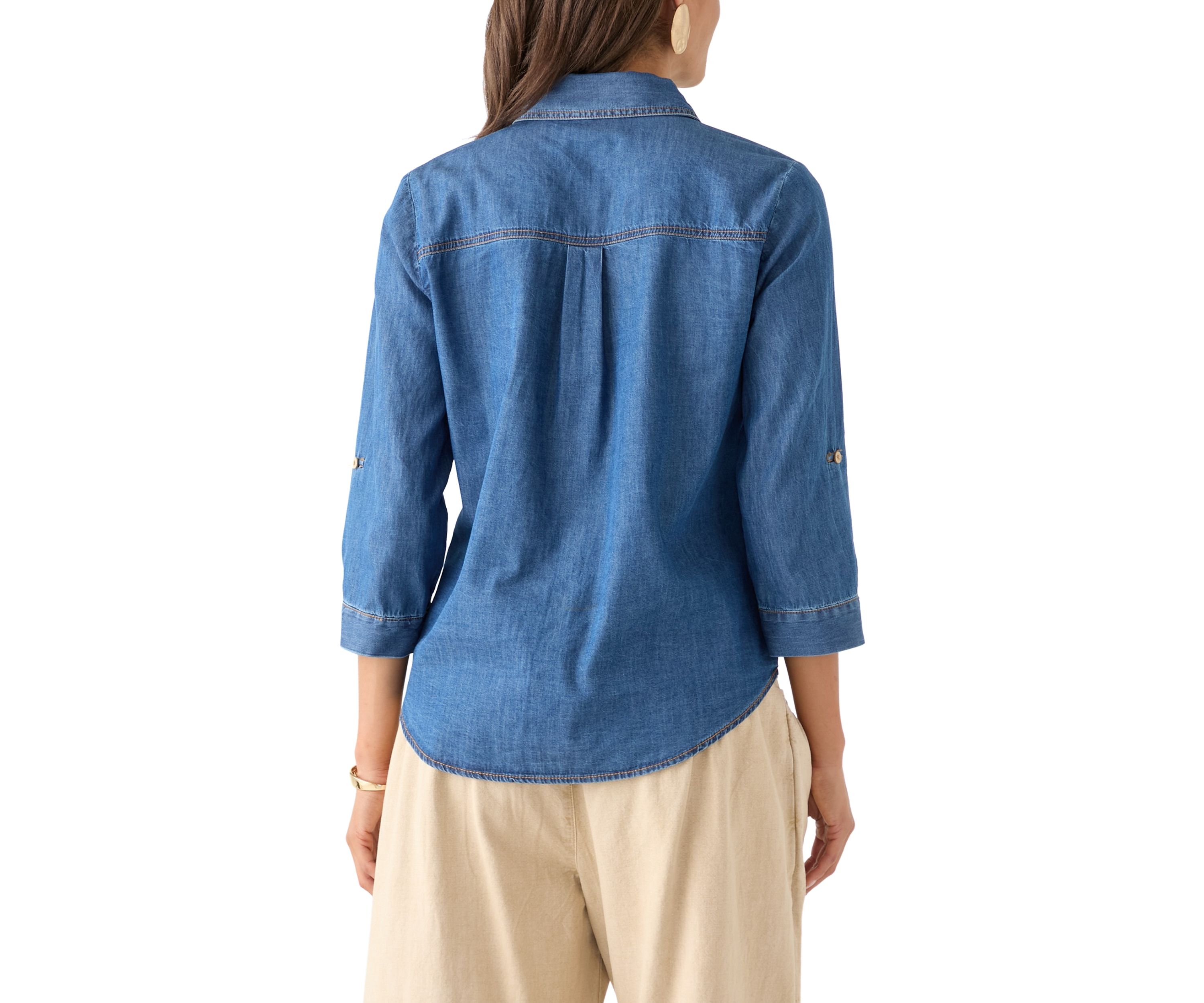  Portofino 3/4 Sleeve Woven Denim Top 