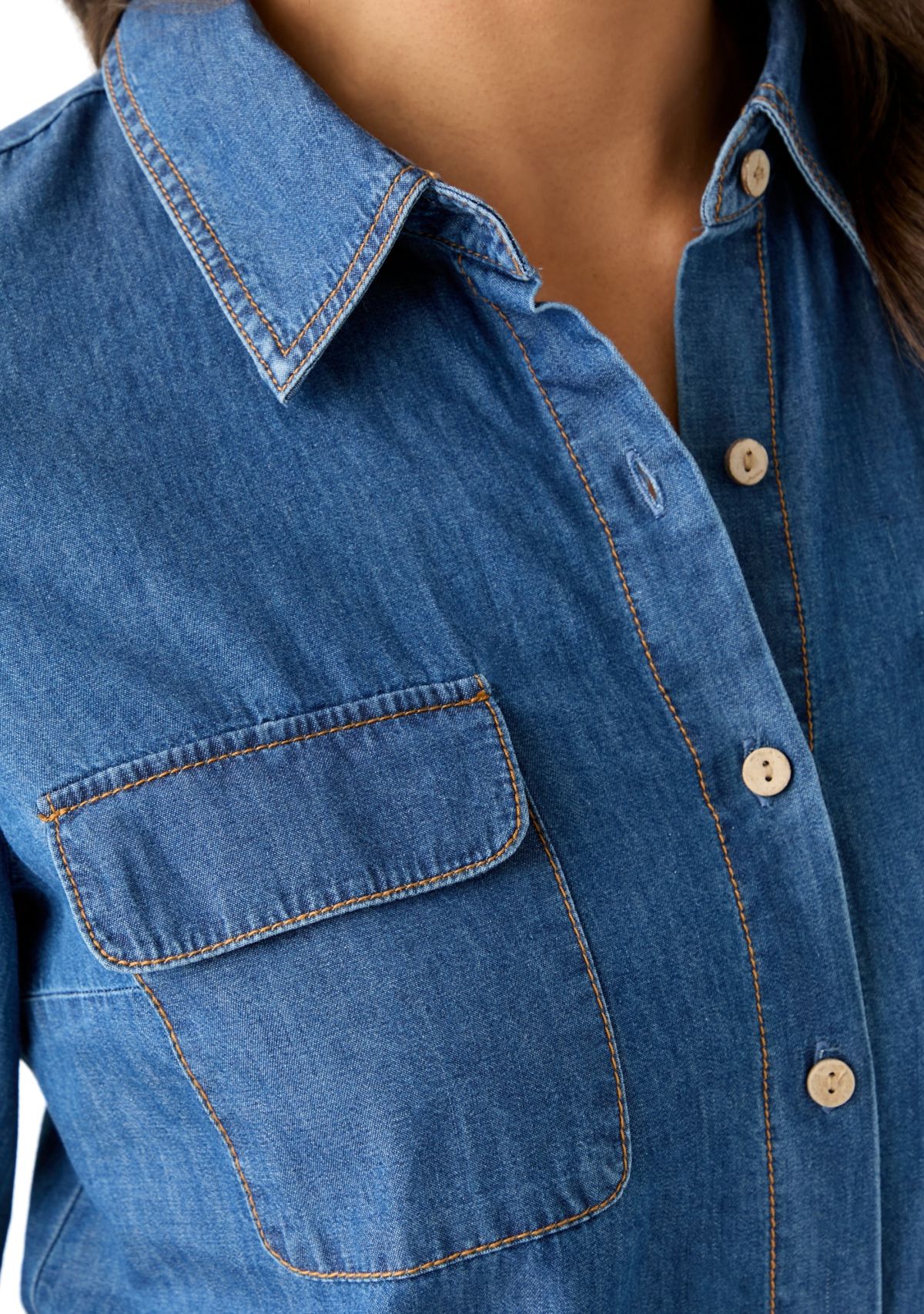  Portofino 3/4 Sleeve Woven Denim Top 