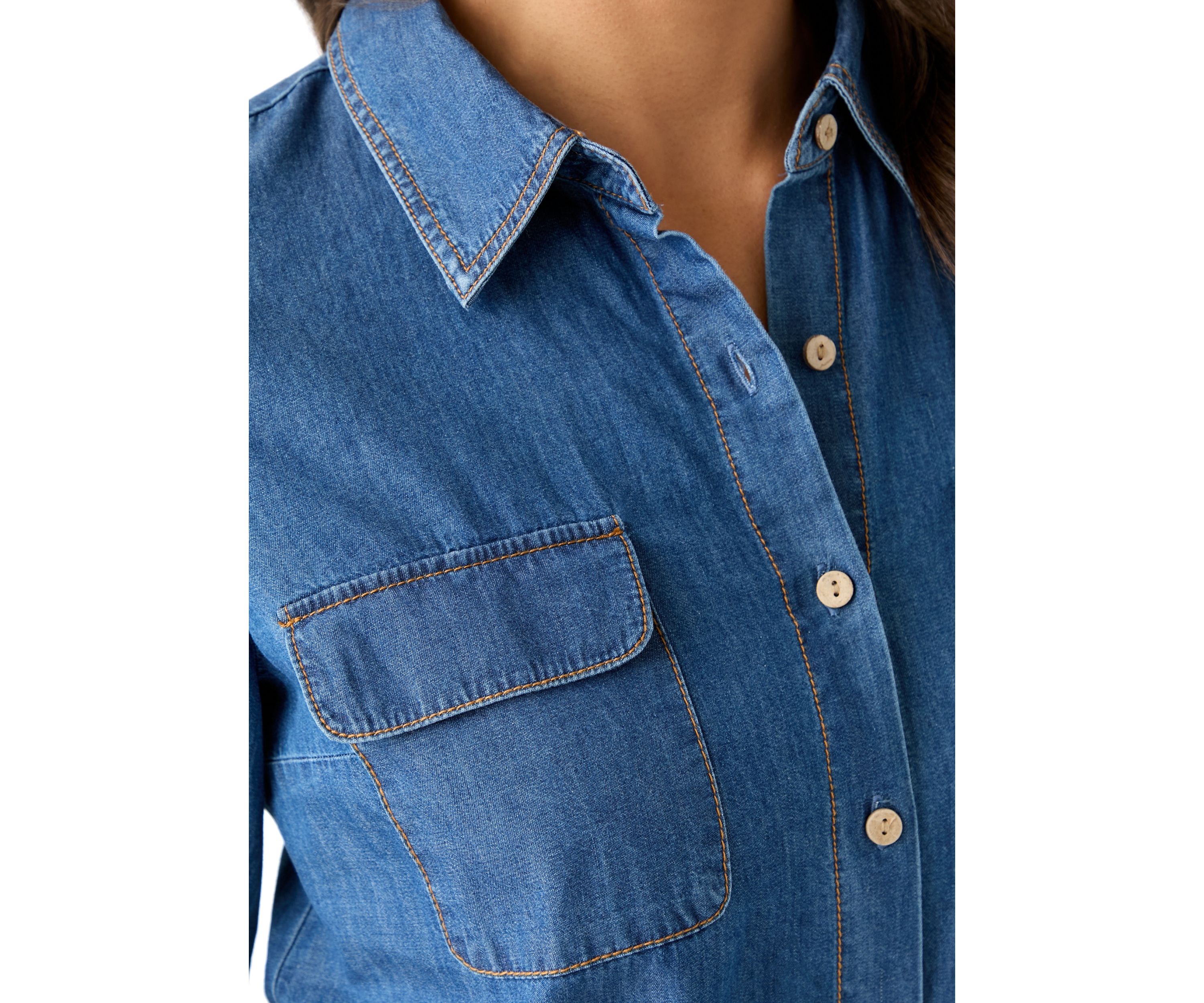  Portofino 3/4 Sleeve Woven Denim Top 