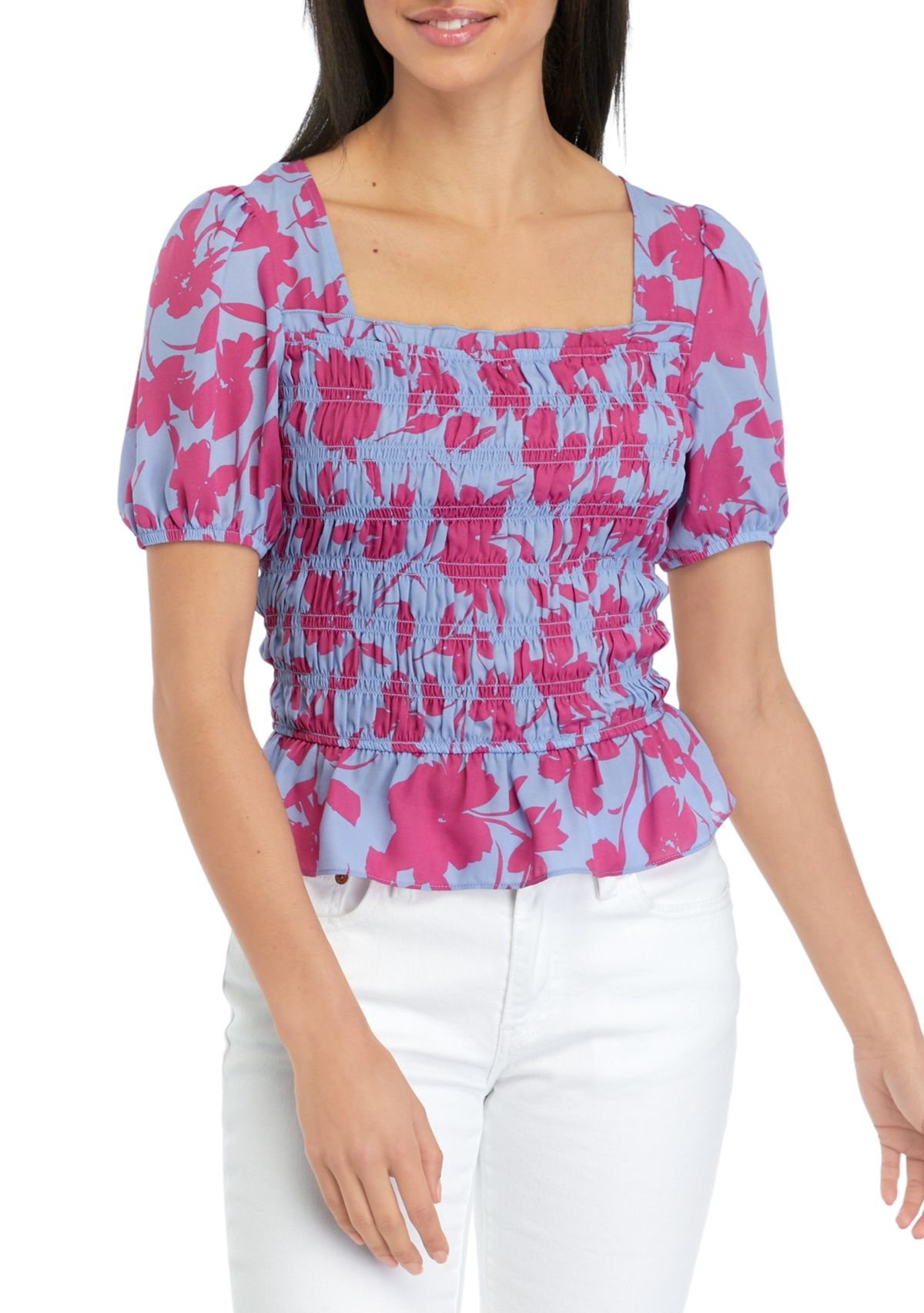 Juniors Short Sleeve Smocked Top