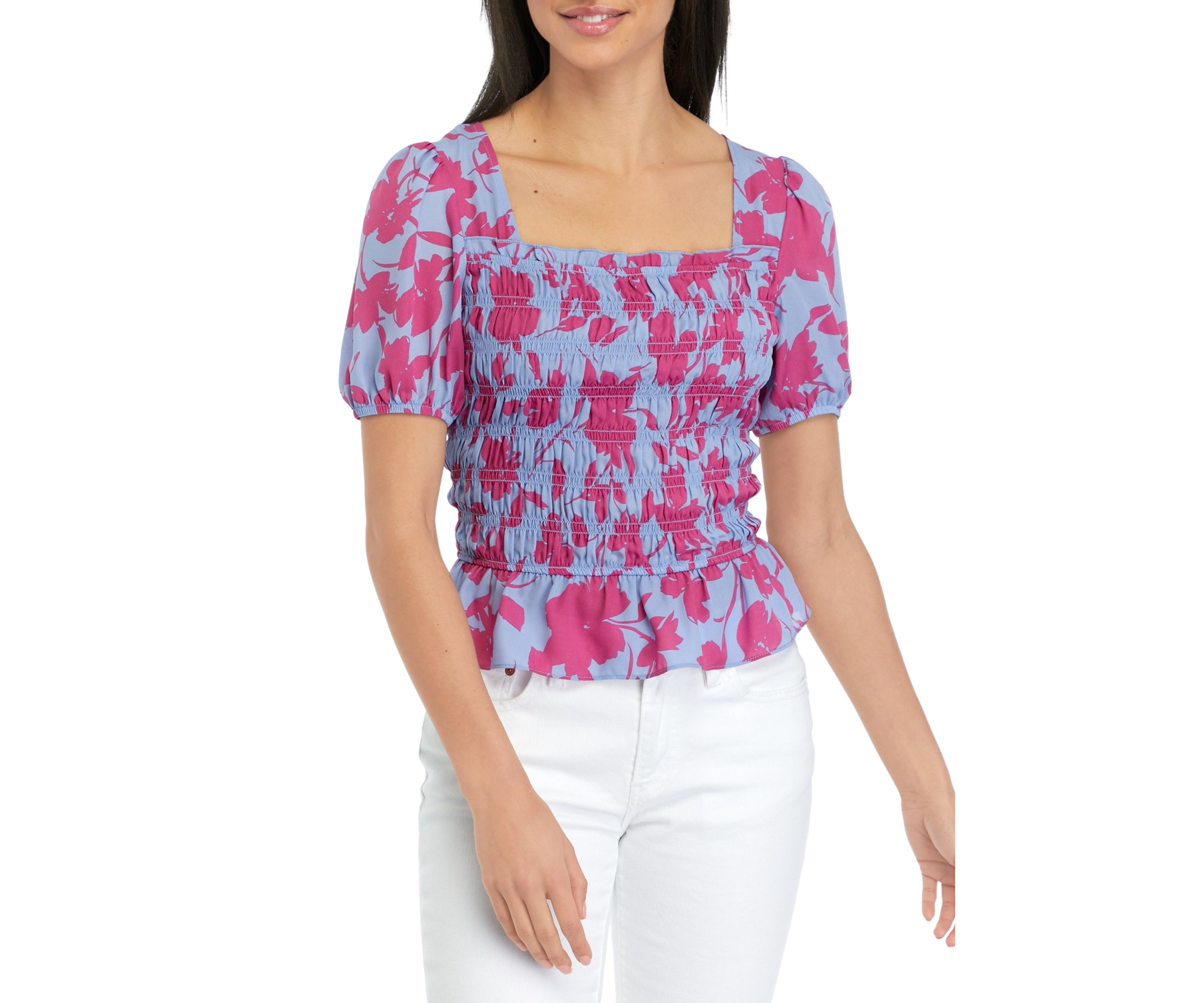 Juniors Short Sleeve Smocked Top