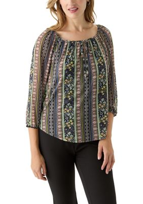 A. Byer Women's Juniors' Mesh Printed Peasant Top, XL