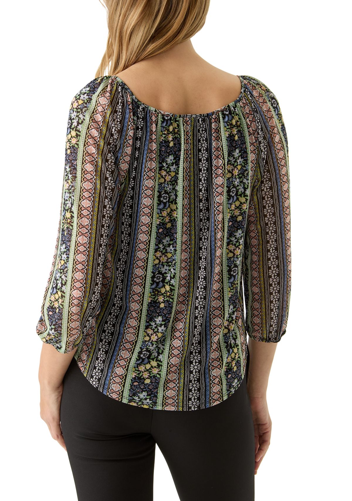 Juniors Mesh Printed Peasant Top
