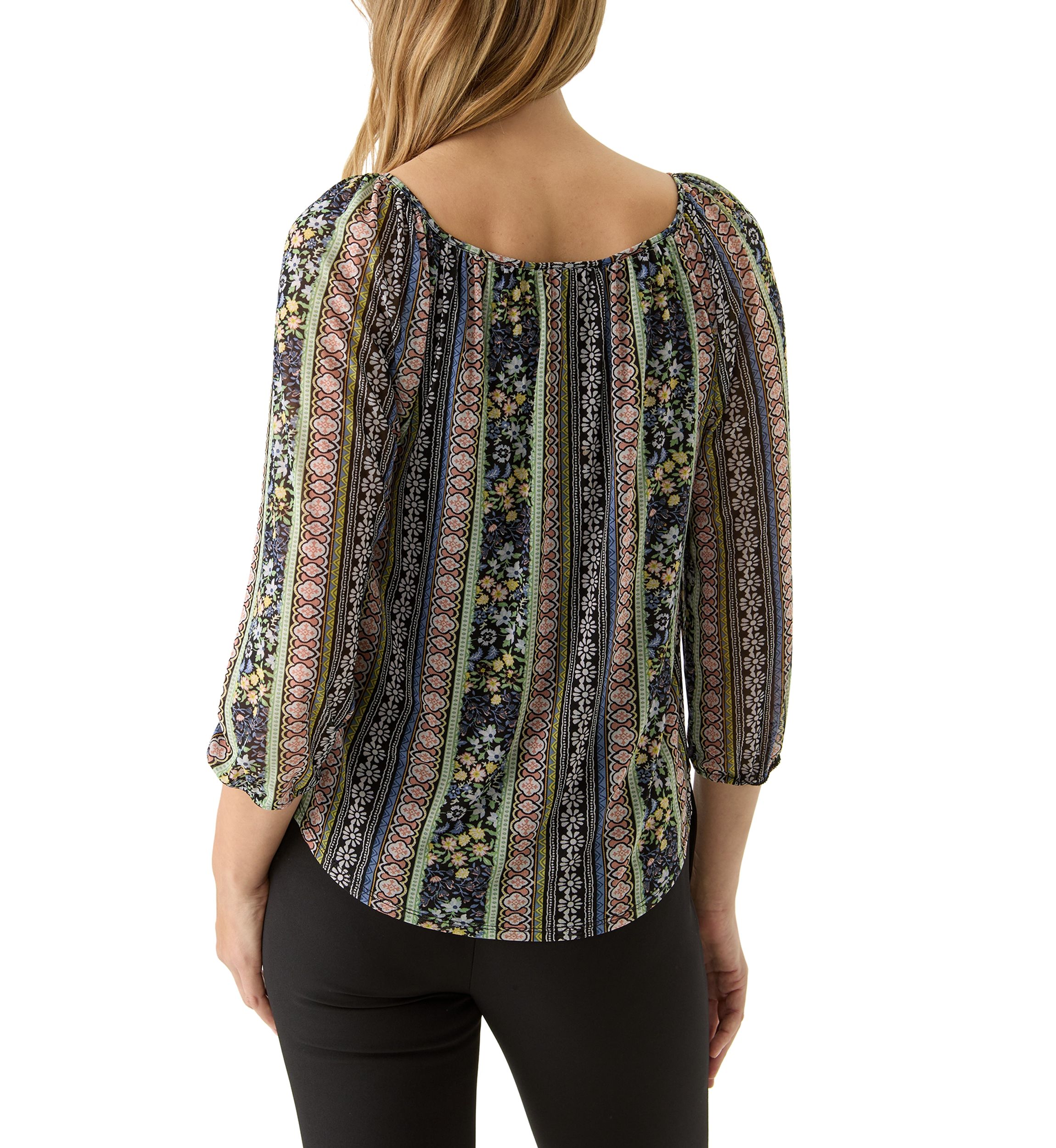 Juniors Mesh Printed Peasant Top