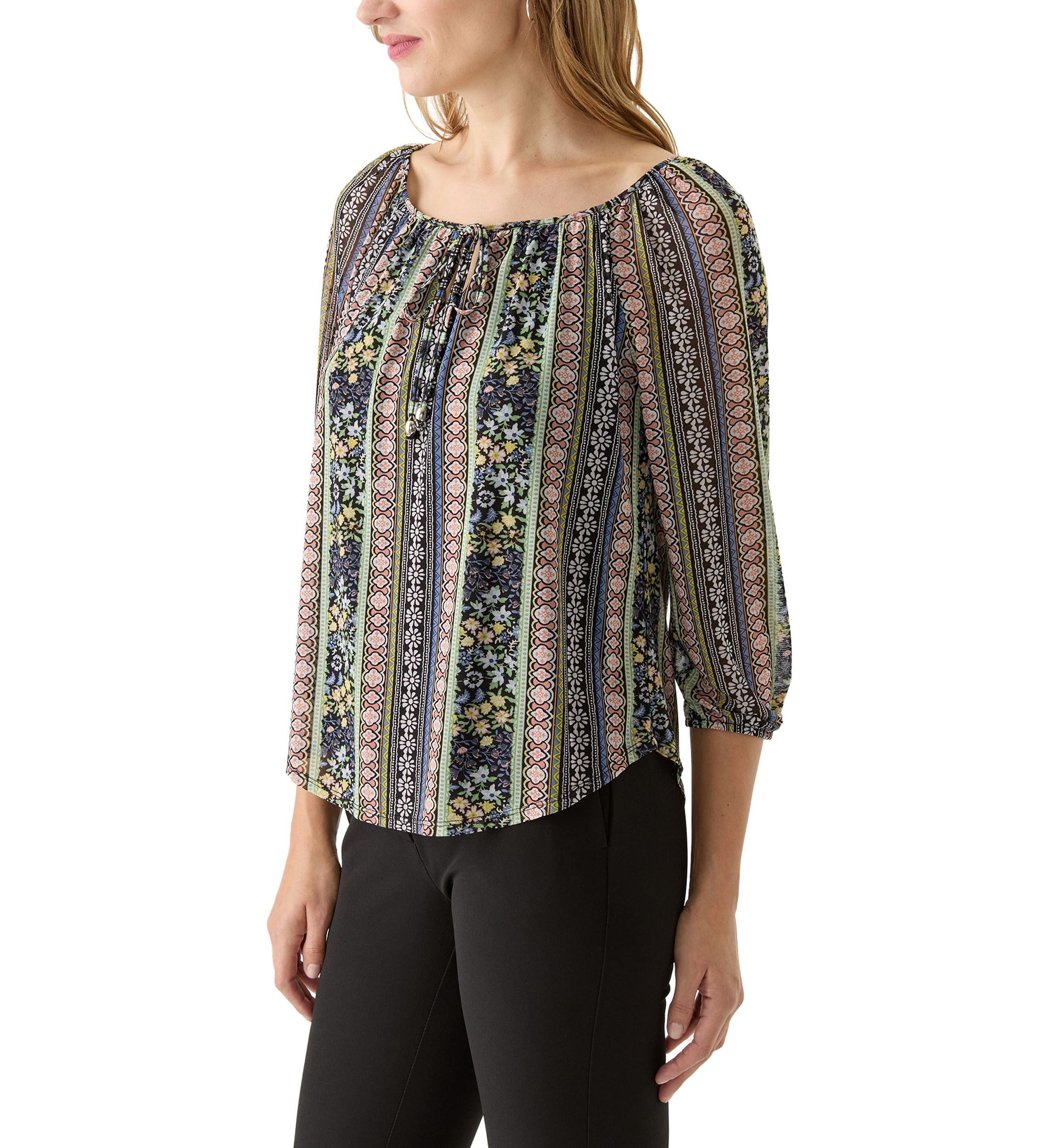 Juniors Mesh Printed Peasant Top