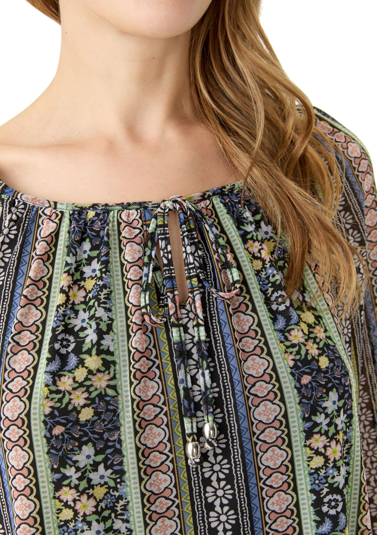 Juniors Mesh Printed Peasant Top