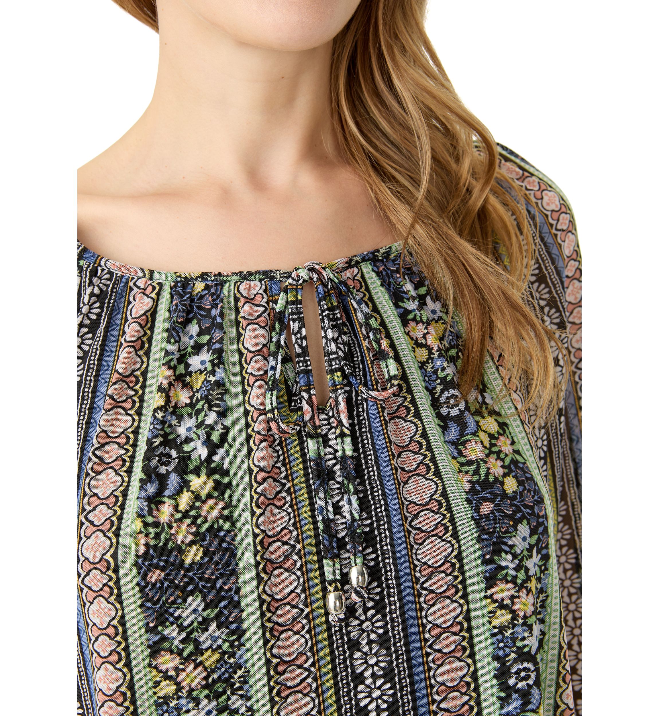 Juniors Mesh Printed Peasant Top