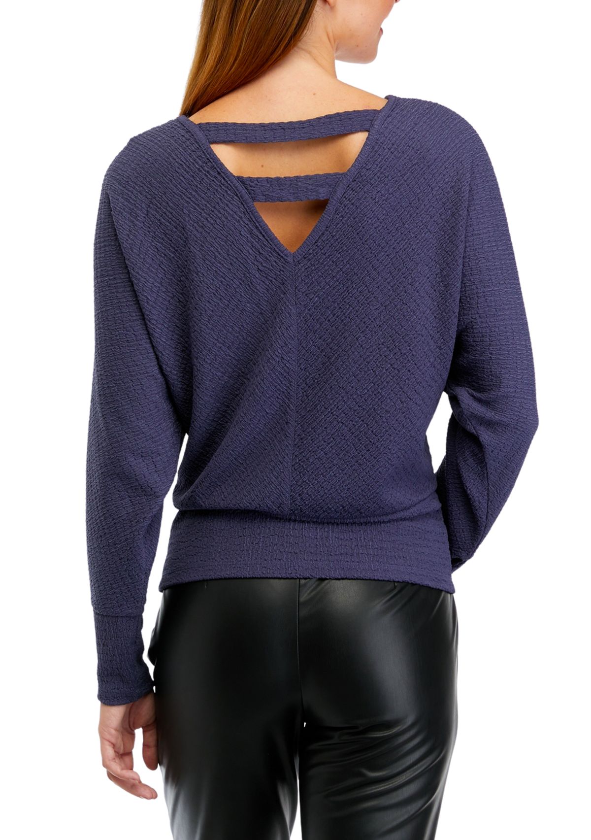 Juniors Long Sleeve Lattice Banded Knit Top