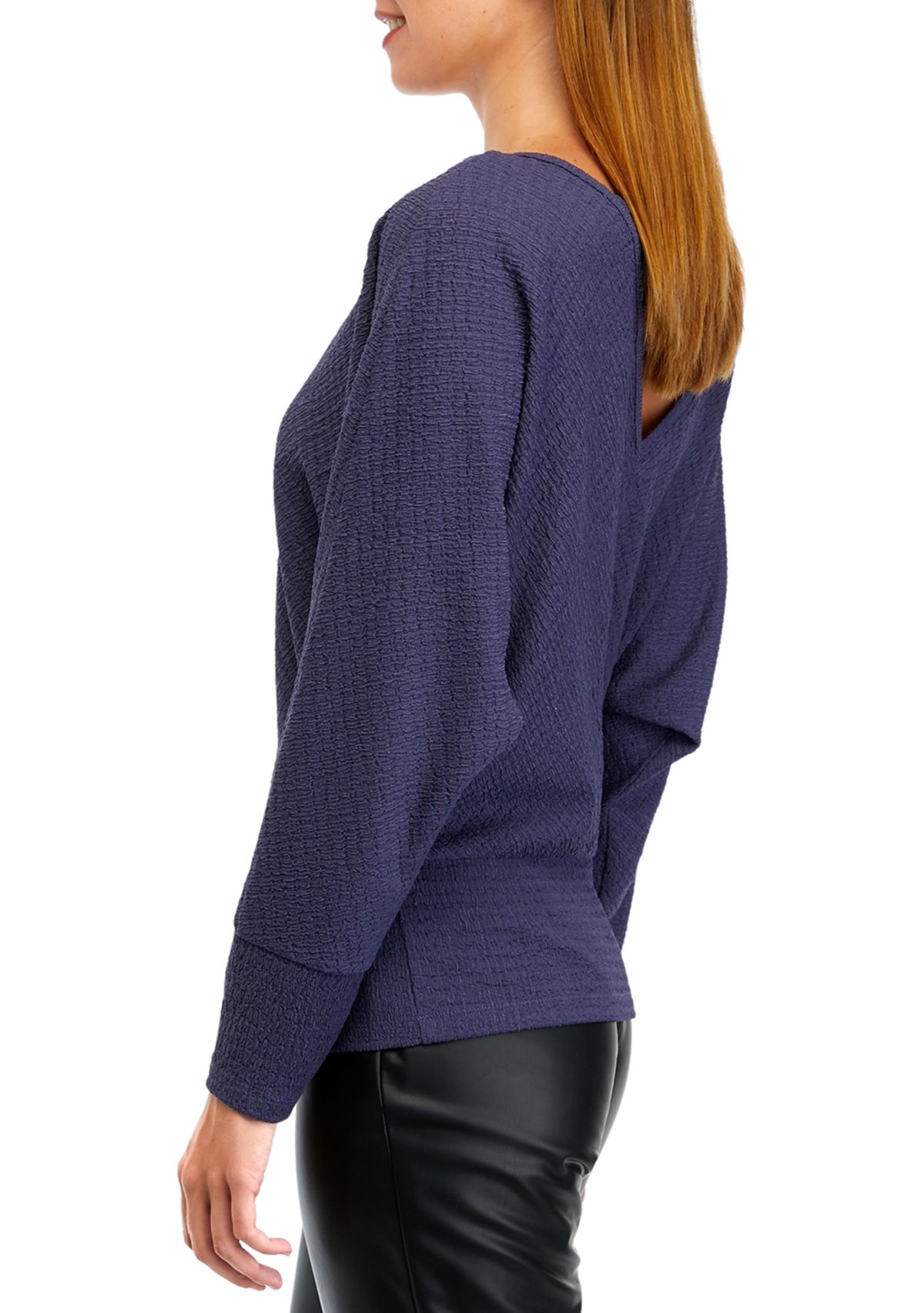 Juniors Long Sleeve Lattice Banded Knit Top