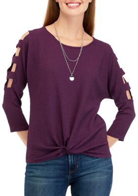 Juniors' Lattice Twist Knit Top