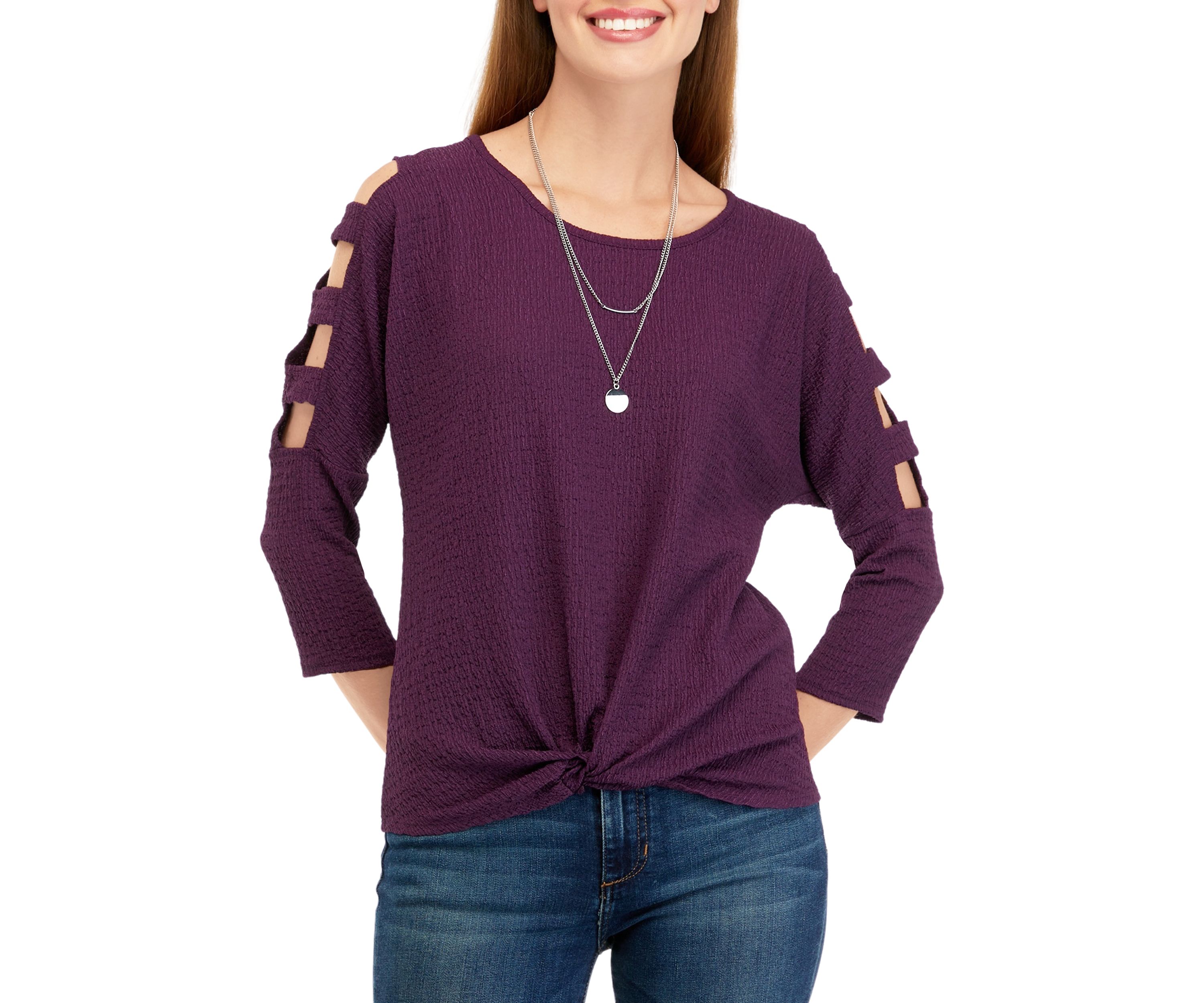 Juniors Lattice Twist Knit Top