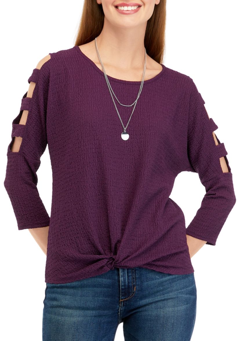 Juniors Lattice Twist Knit Top