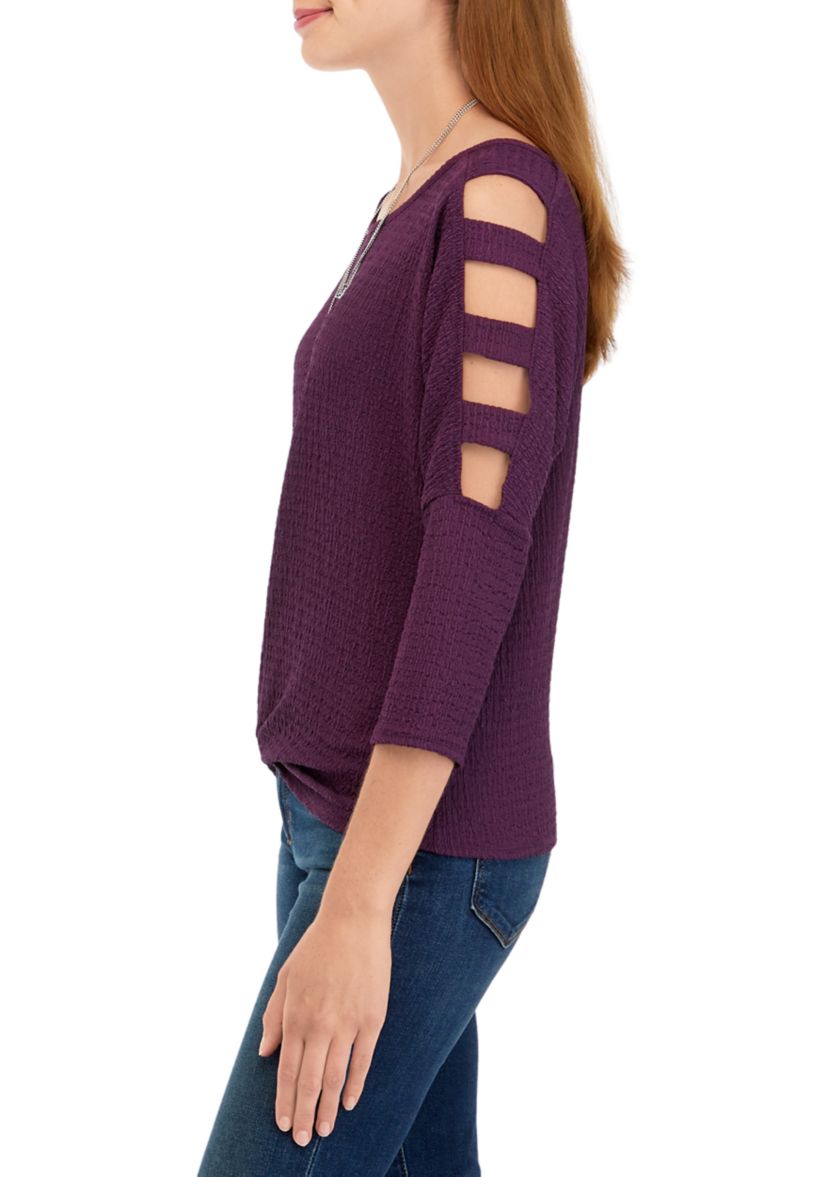 Juniors Lattice Twist Knit Top