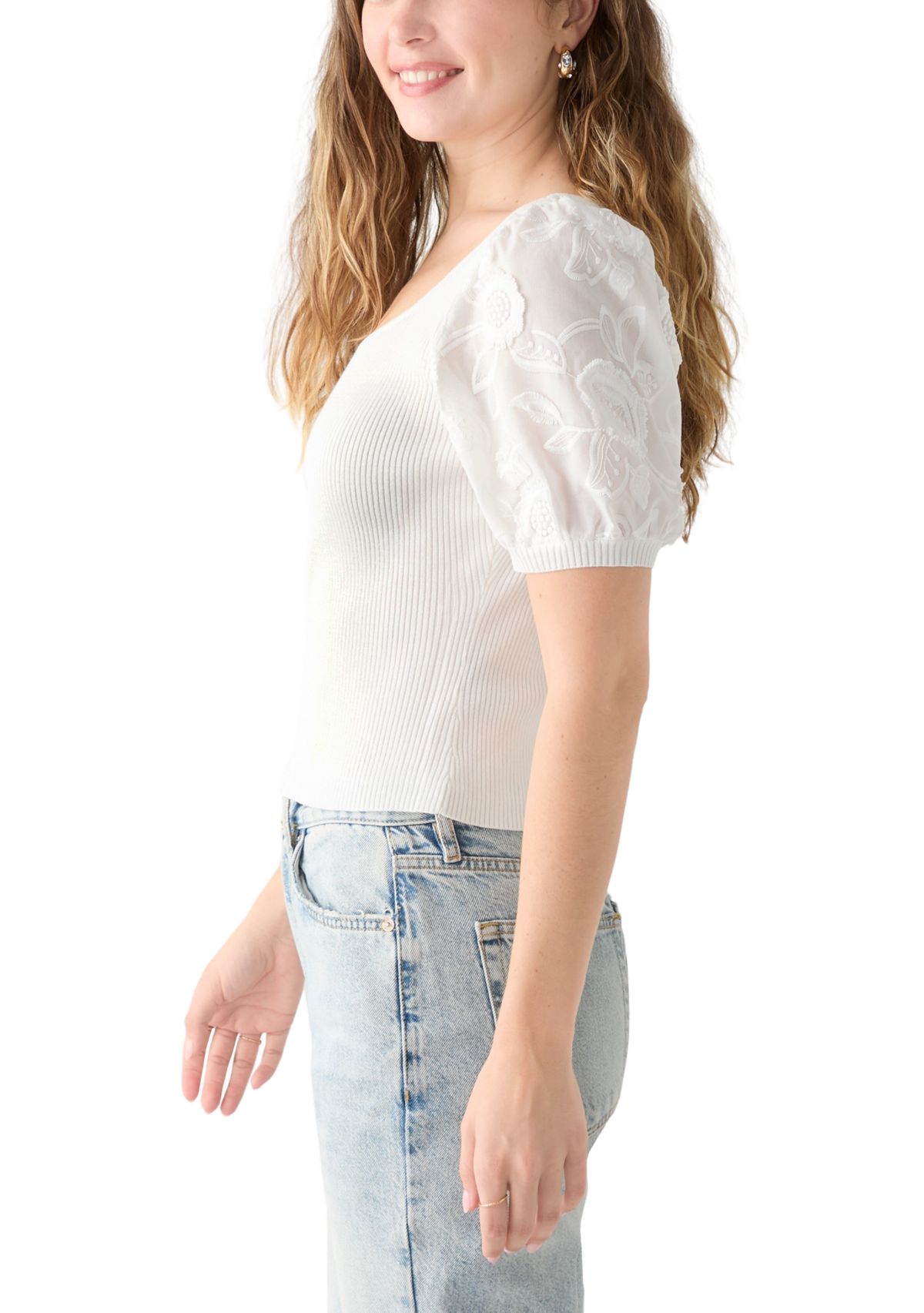 Womens  Puff Sleeve Knit Top