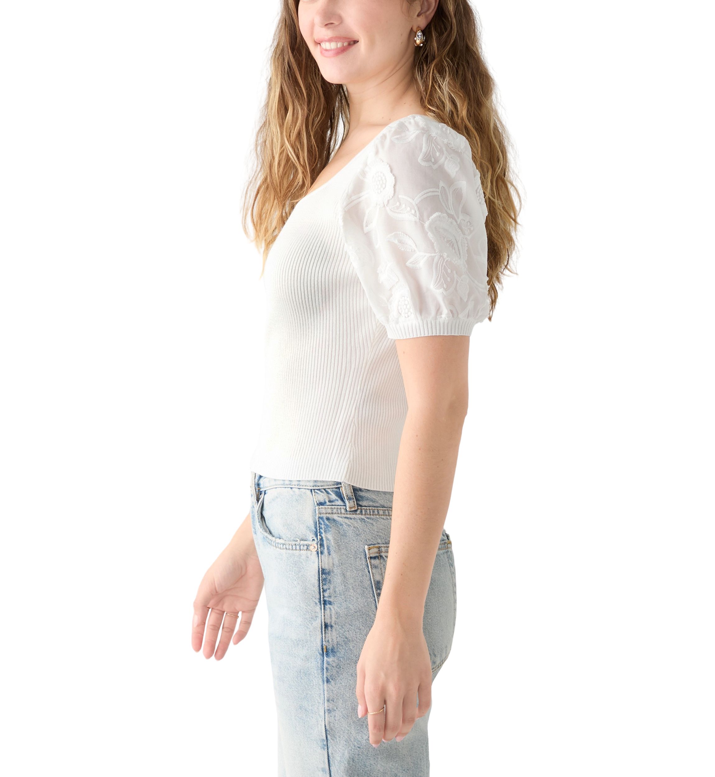 Womens  Puff Sleeve Knit Top