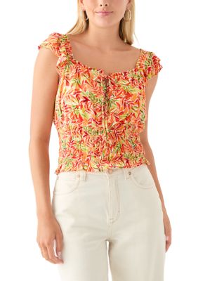 A. Byer Women's Floral Printed Flutter Sleeve Top