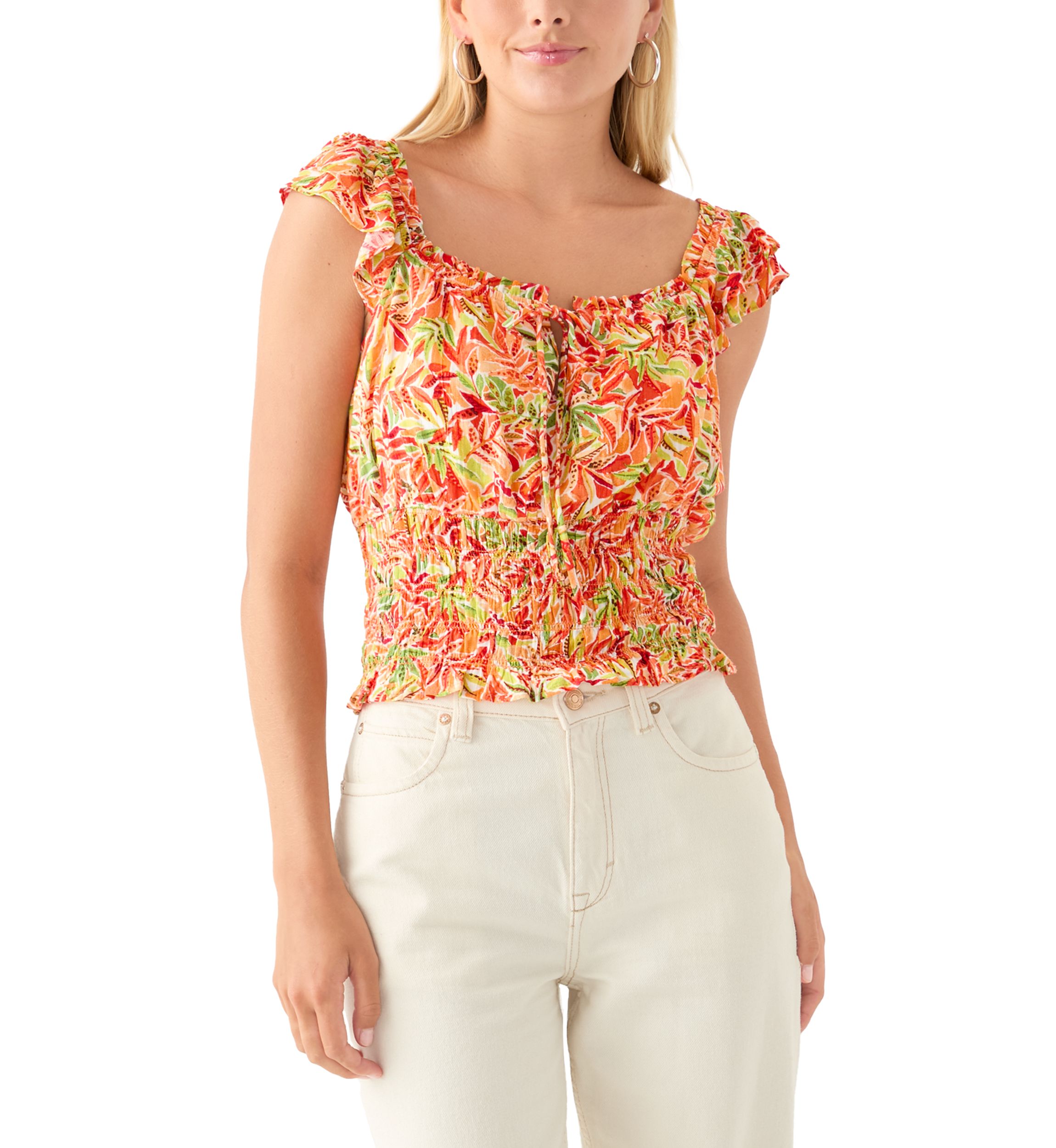 Womens Floral Printed Flutter Sleeve Top