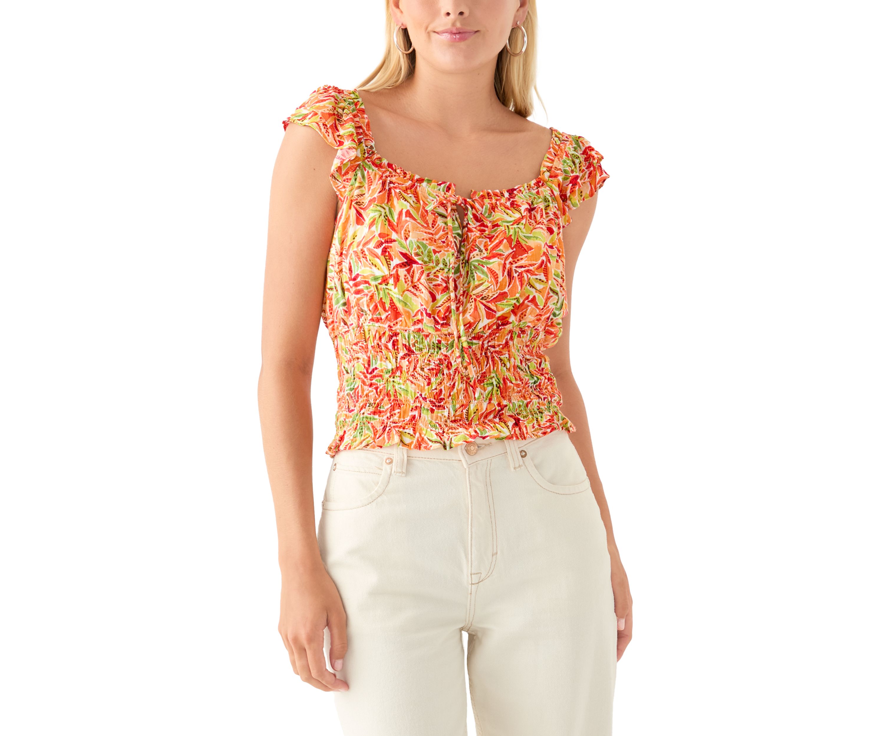 Womens Floral Printed Flutter Sleeve Top