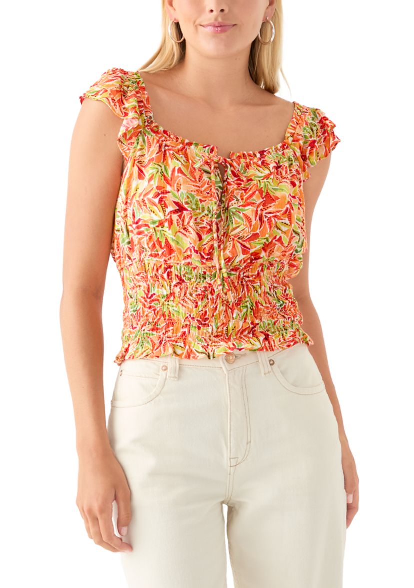 Womens Floral Printed Flutter Sleeve Top
