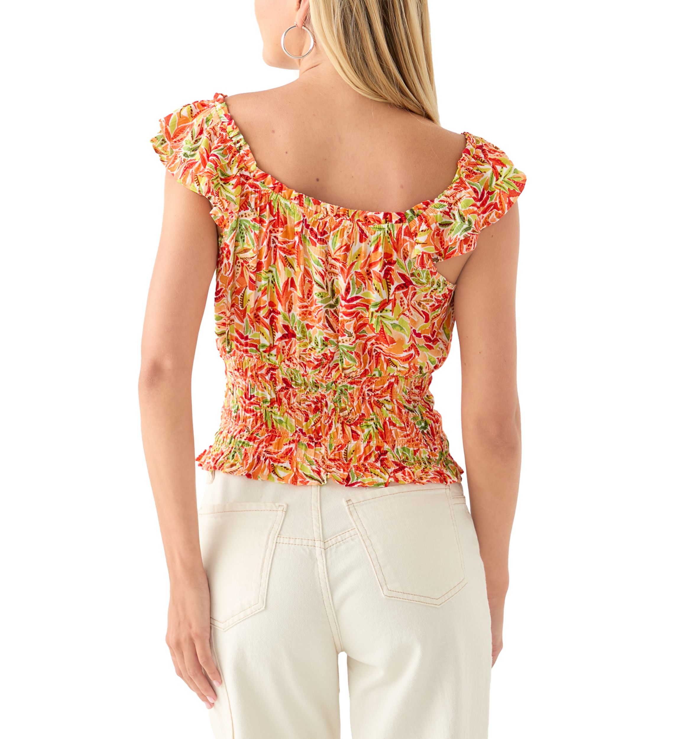 Womens Floral Printed Flutter Sleeve Top