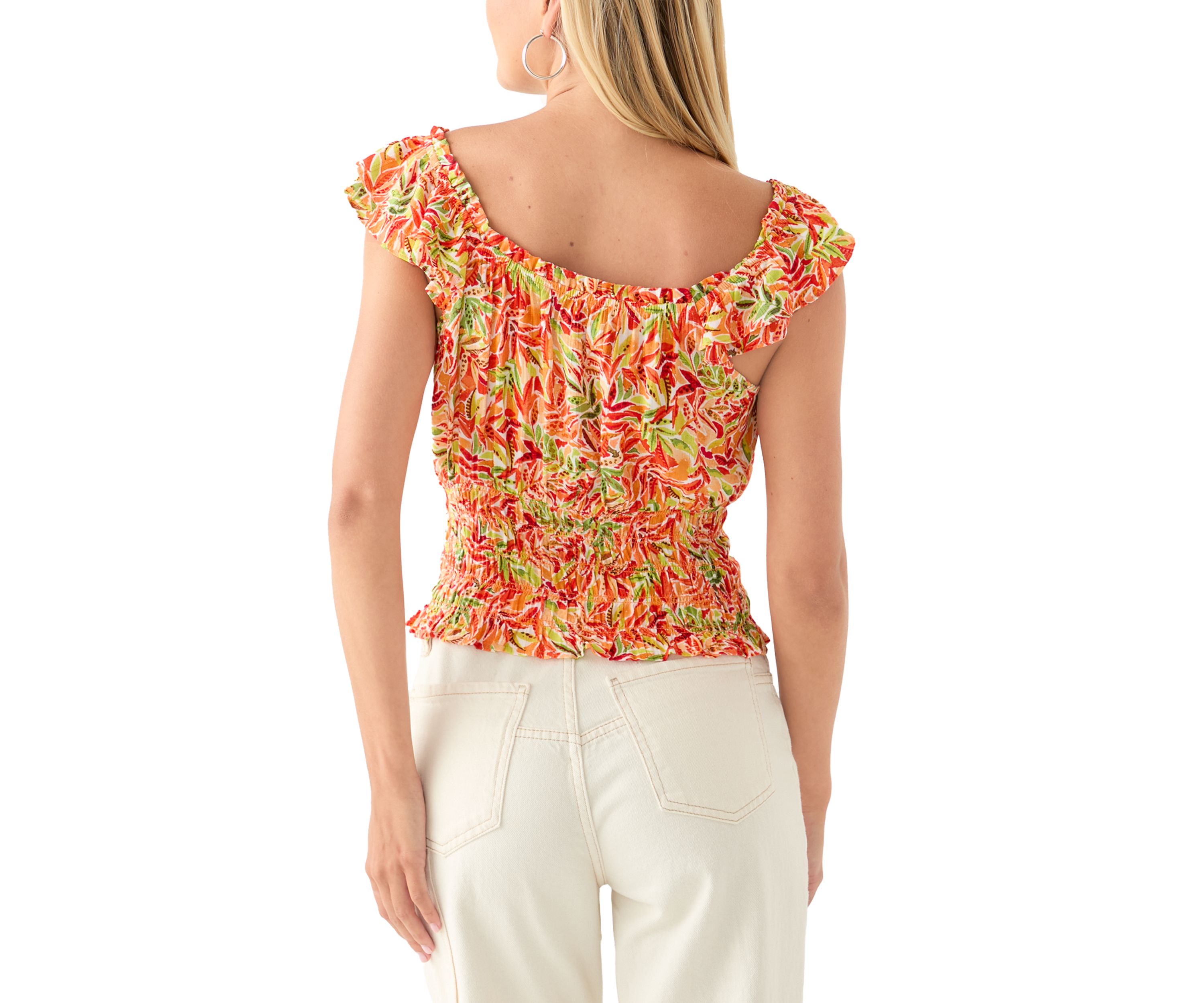 Womens Floral Printed Flutter Sleeve Top