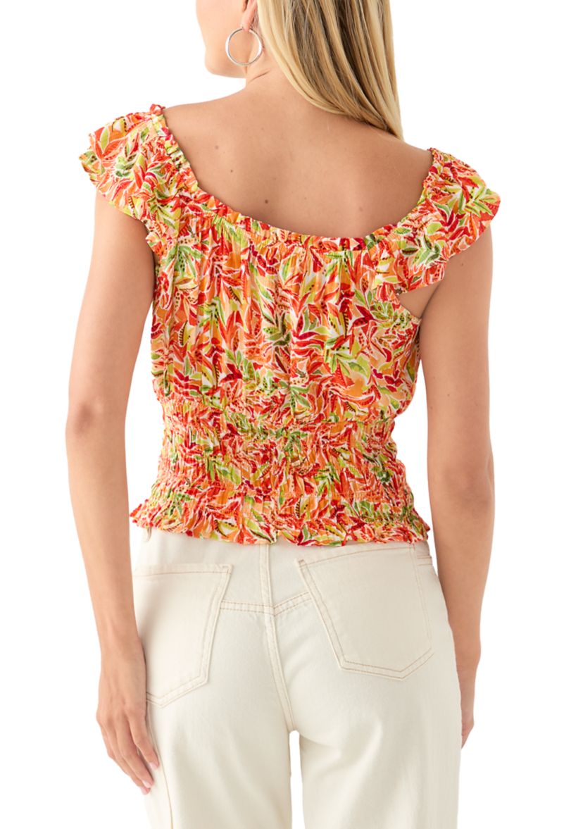 Womens Floral Printed Flutter Sleeve Top