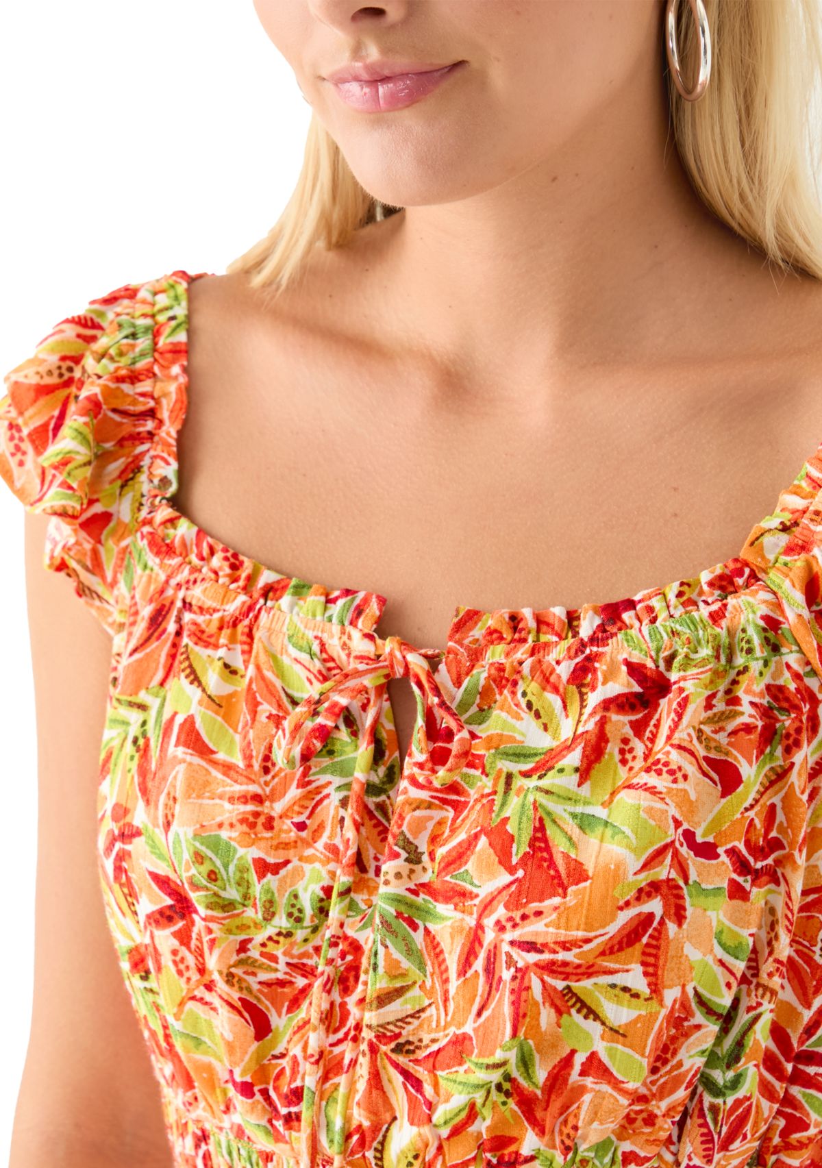 Womens Floral Printed Flutter Sleeve Top