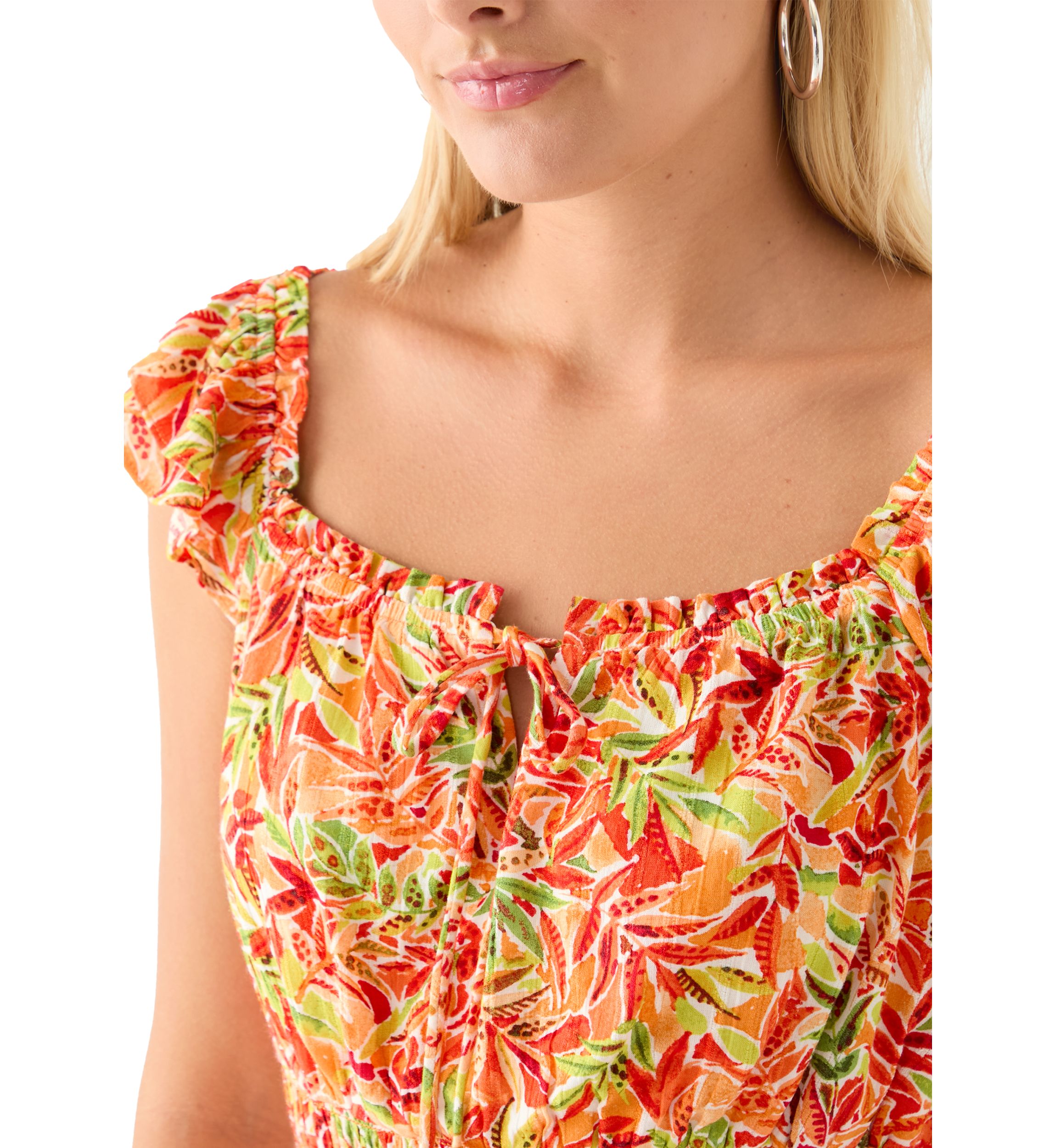 Womens Floral Printed Flutter Sleeve Top