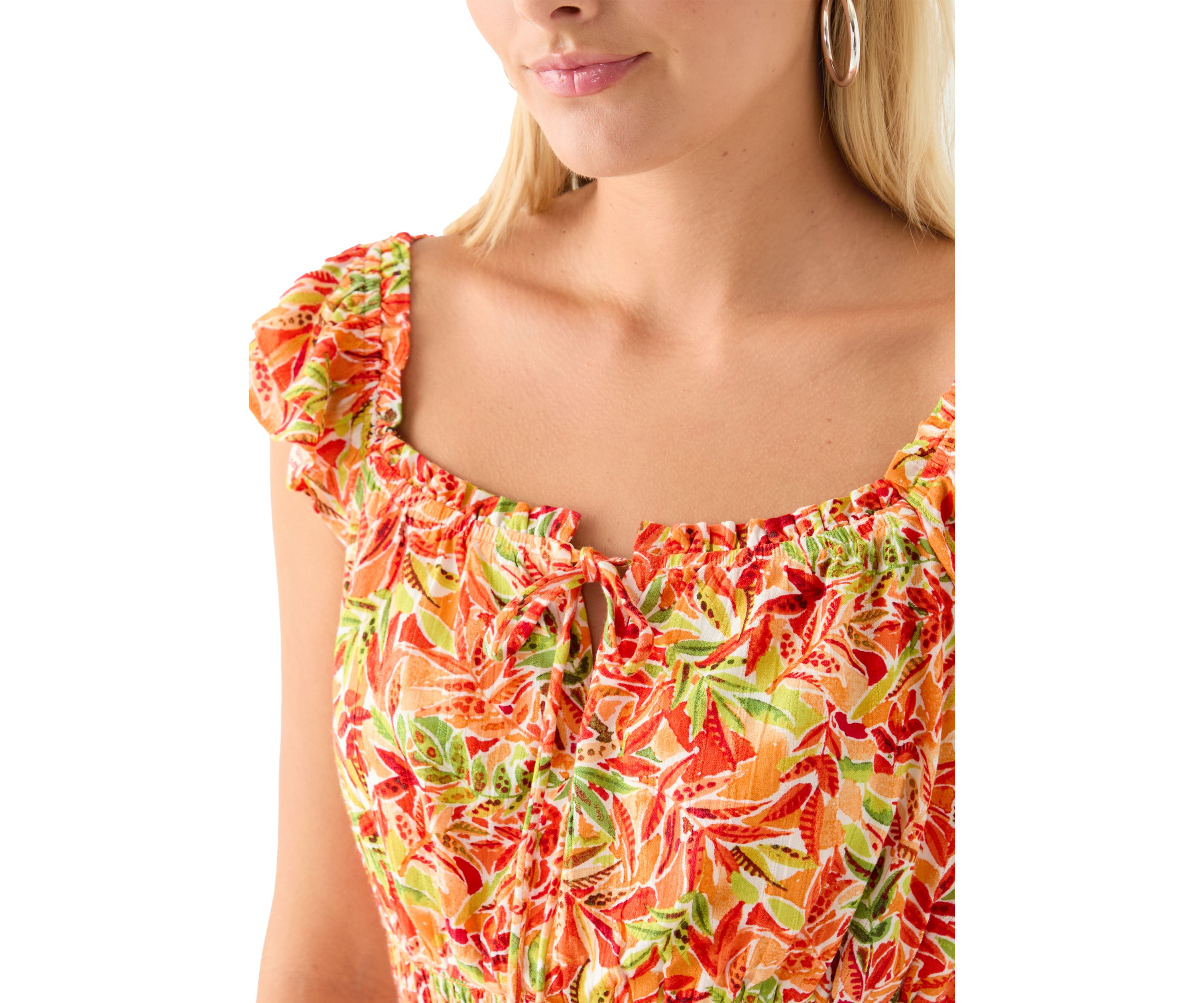 Womens Floral Printed Flutter Sleeve Top