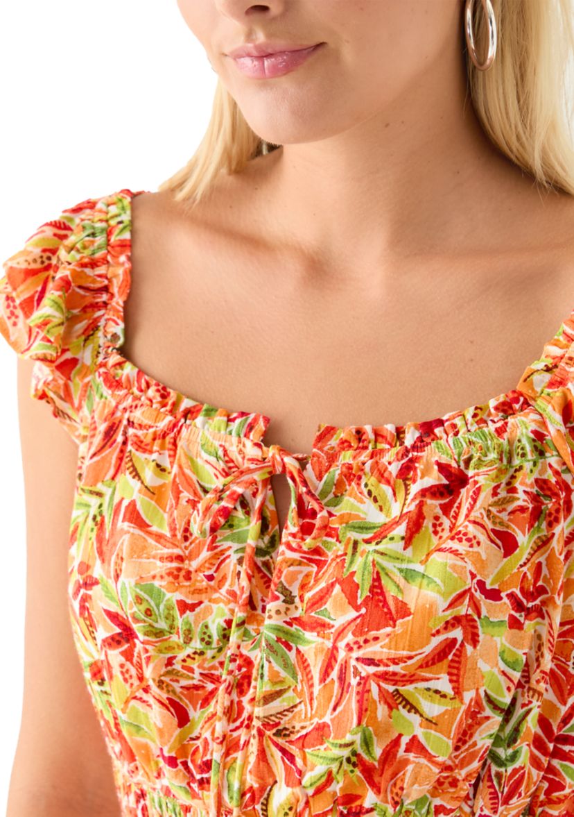 Womens Floral Printed Flutter Sleeve Top